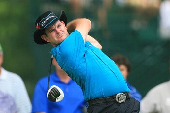 FORT WORTH, TX - MAY 22: Rory Sabbatini hits his tee shot on the third hole during the final round of the Crowne Plaza Invitational at Colonial Country Club on May 22, 2011 in Fort Worth, Texas. (Photo by Hunter Martin/Getty Images)