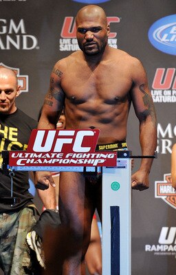 LAS VEGAS - MAY 28:  UFC fighter Quinton 'Rampage' Jackson weighs in for his fight against UFC fighter Rashad Evans at UFC 114: Rampage versus Rashad at the Mandalay Bay Hotel on May 28, 2010 in Las Vegas, Nevada.  (Photo by Jon Kopaloff/Getty Images)