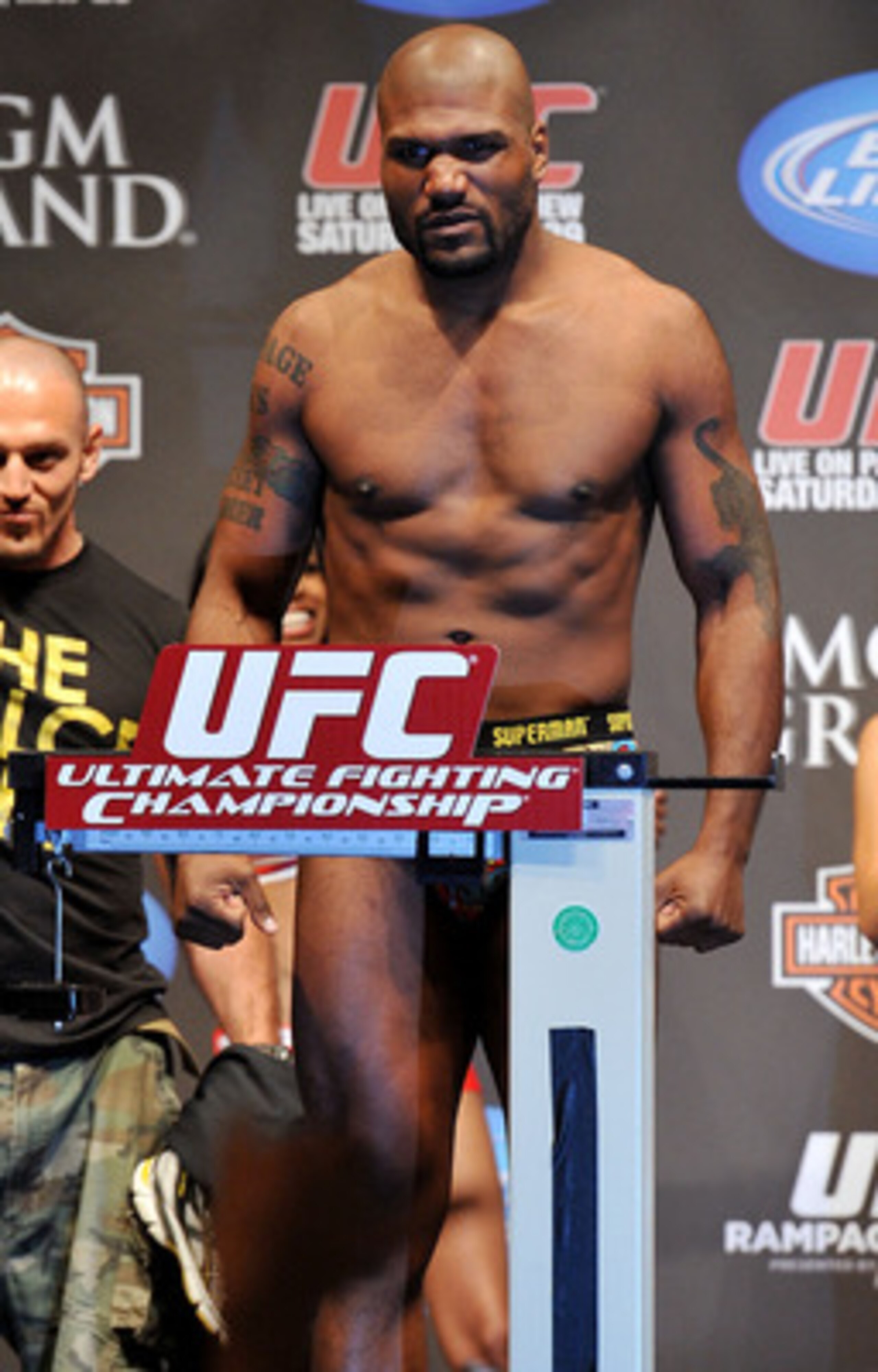 LAS VEGAS - MAY 28:  UFC fighter Quinton 'Rampage' Jackson weighs in for his fight against UFC fighter Rashad Evans at UFC 114: Rampage versus Rashad at the Mandalay Bay Hotel on May 28, 2010 in Las Vegas, Nevada.  (Photo by Jon Kopaloff/Getty Images)