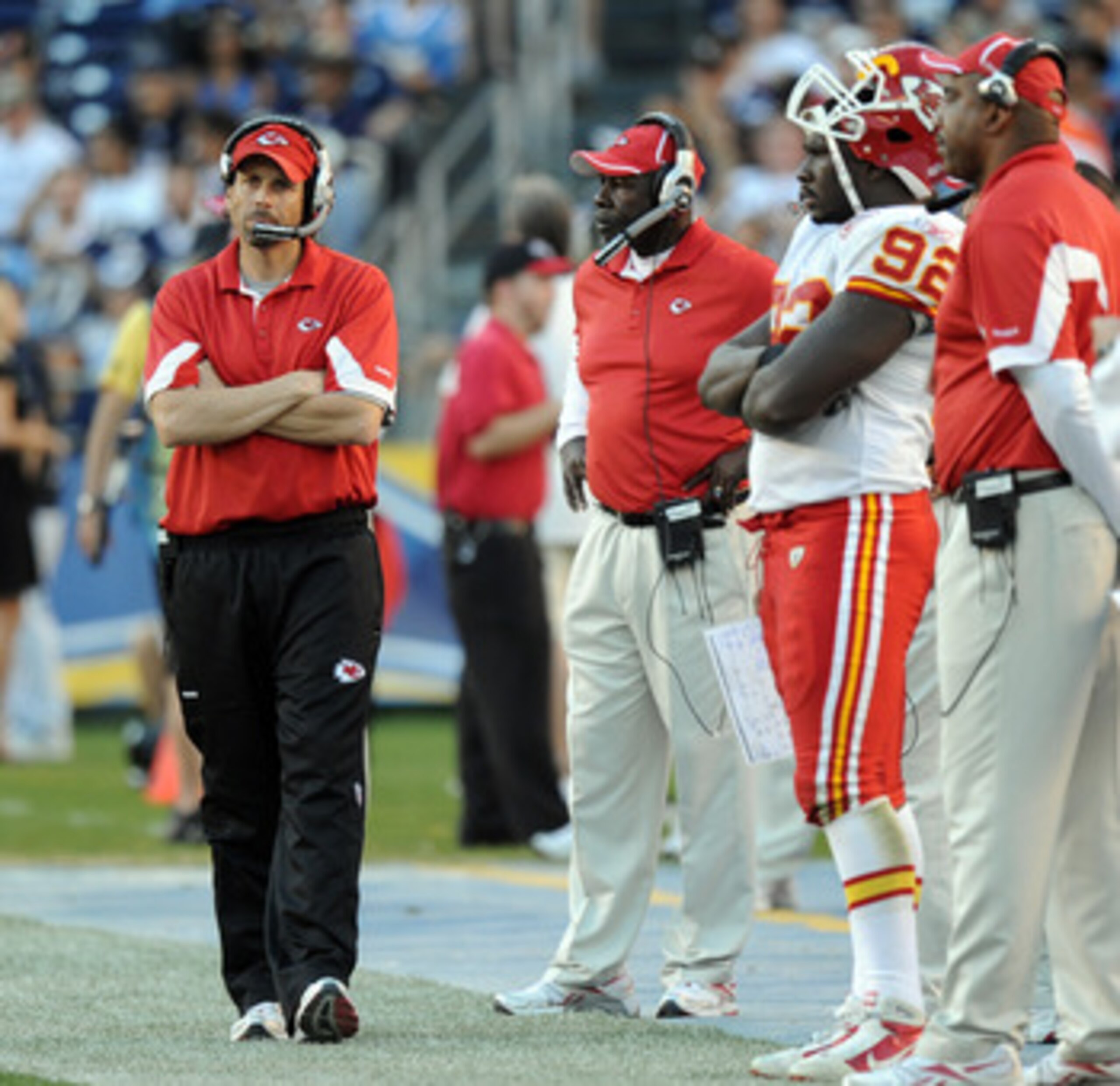 SAN DIEGO, CA - DECEMBER 12: Head Coach Todd Haley of the Kansas City Chiefs paces on the sidelines during a 31-0 loss to the San Diego Chargers at Qualcomm Stadium on December 12, 2010 in San Diego, California.  (Photo by Harry How/Getty Images)