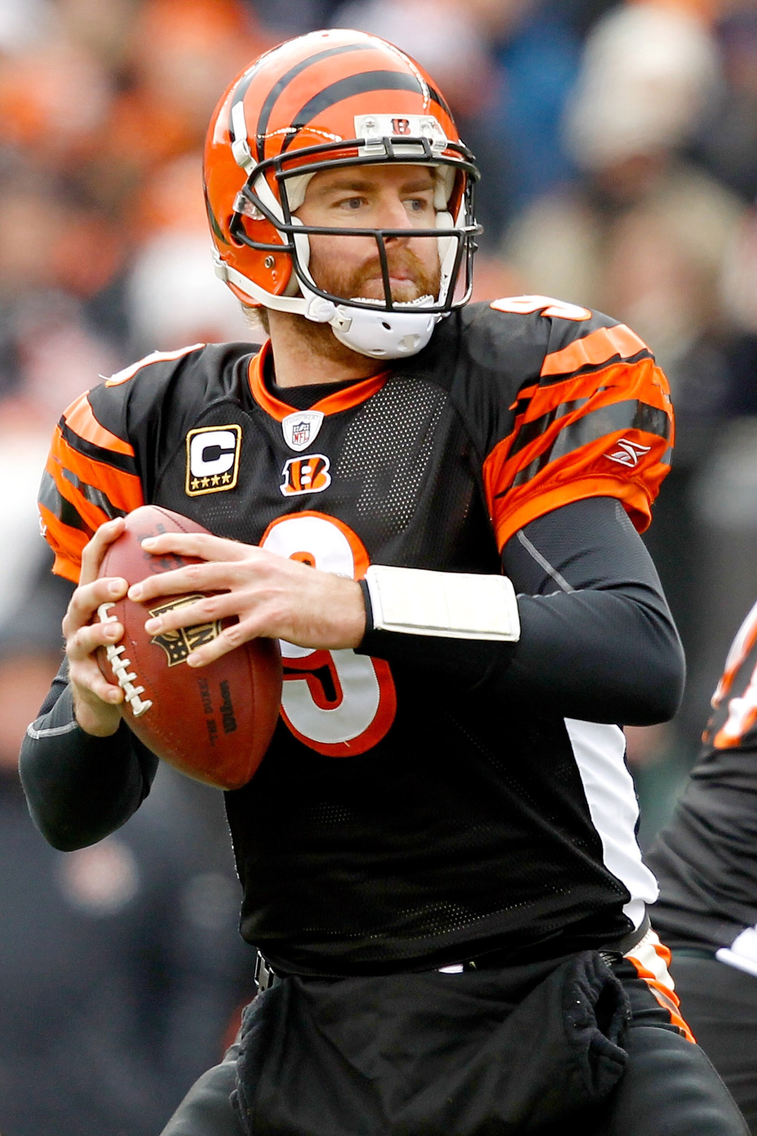CINCINNATI, OH - DECEMBER 19:  Quarterback Carson Palmer #9 of the Cincinnati Bengals fades back in the pocket while playing the Cleveland Browns at Paul Brown Stadium on December 19, 2010 in Cincinnati, Ohio.  (Photo by Matthew Stockman/Getty Images)