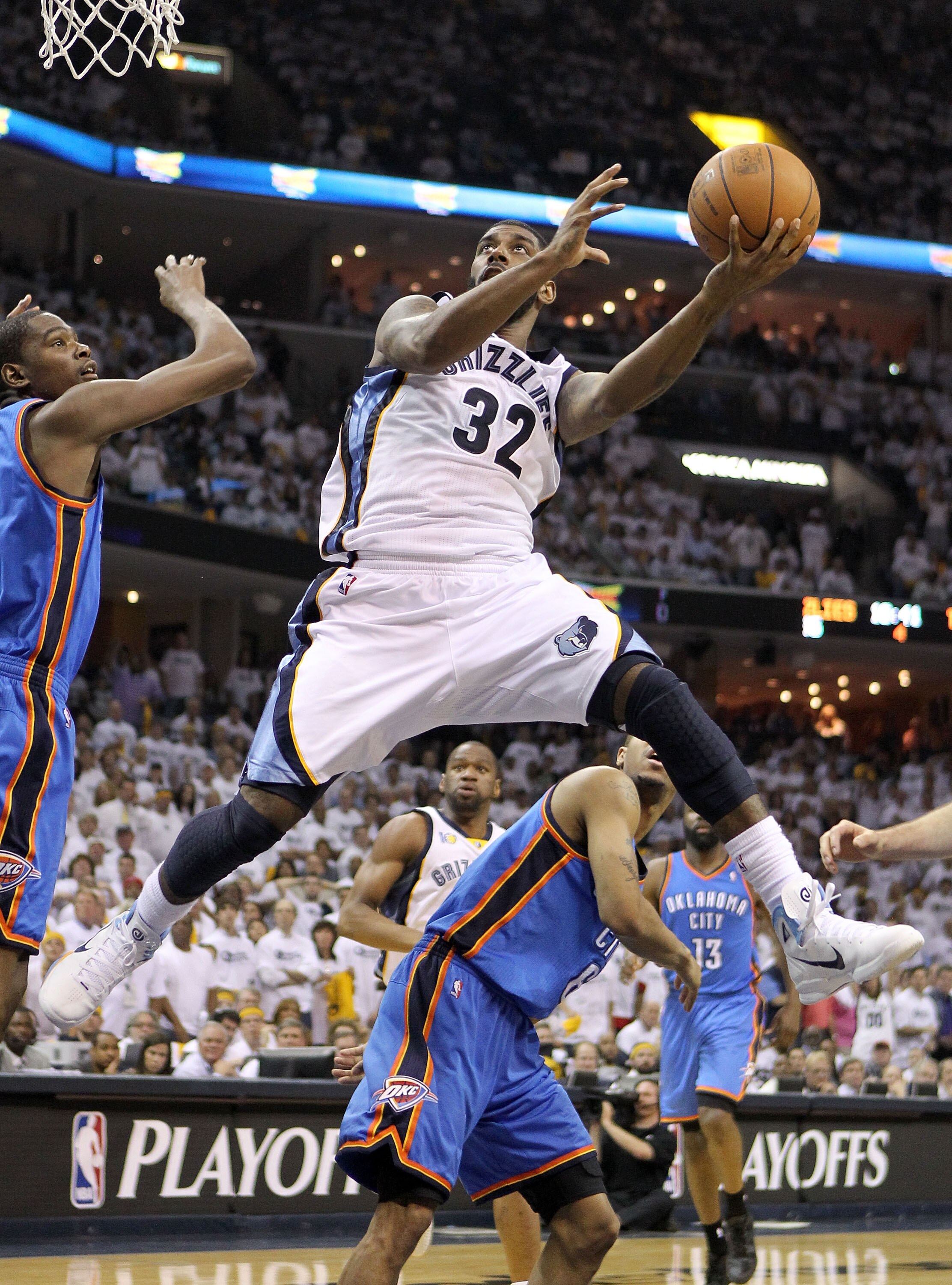 MEMPHIS, TN - MAY 07:  O.J. Mayo #32 of the  Memphis Grizzlies shoots the ball during the game against the Oklahoma City Thunder in Game Three of the Western Conference Semifinals in the 2011 NBA Playoffs at FedExForum on May 7, 2011 in Memphis, Tennessee