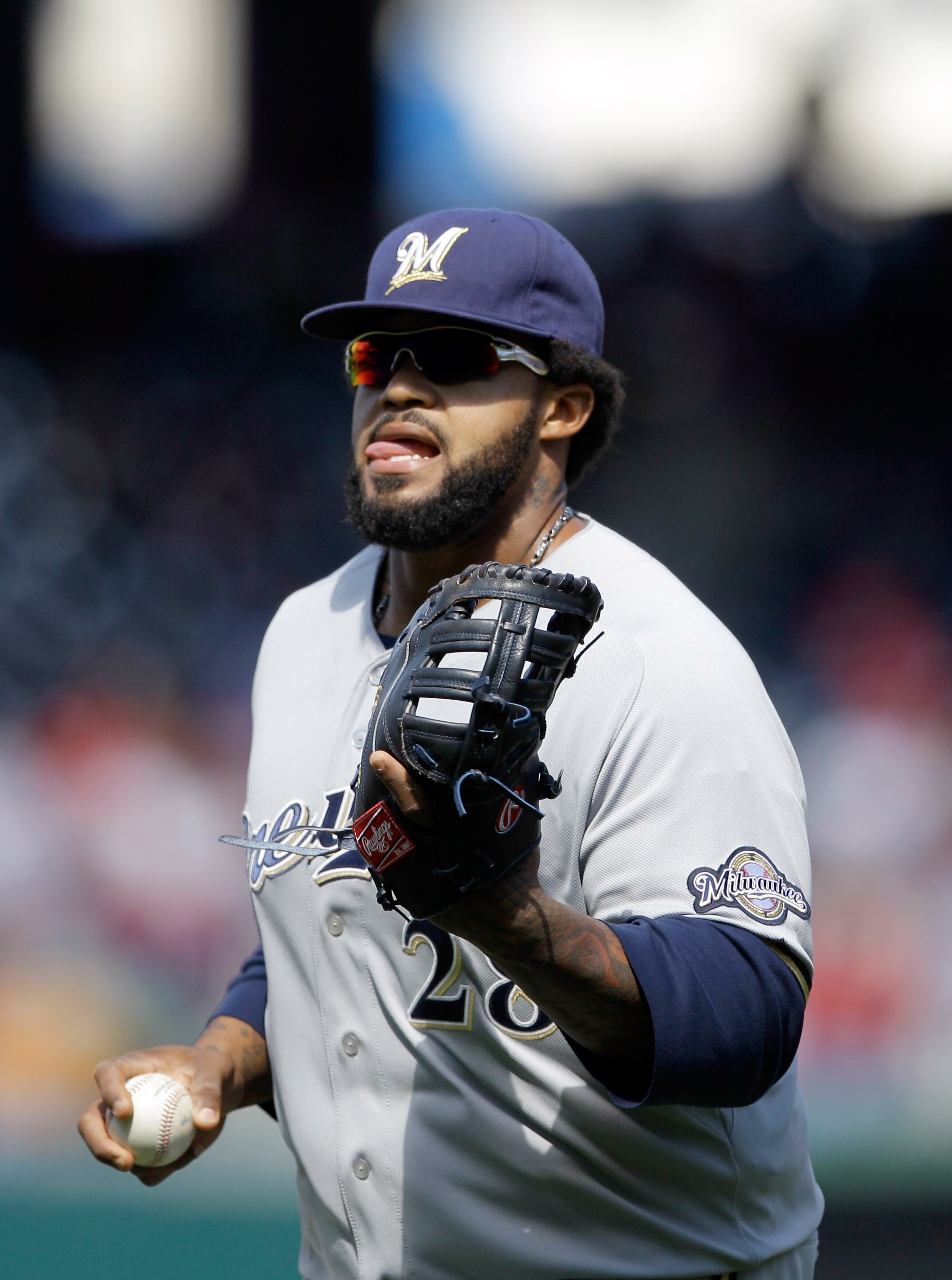 WASHINGTON, DC - APRIL 17:  Prince Fielder #28 of the Milwaukee Brewers against the Washington Nationals at Nationals Park on April 17, 2011 in Washington, DC.  (Photo by Rob Carr/Getty Images)