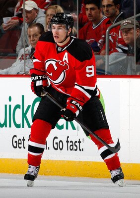 NEWARK, NJ - APRIL 02:  Zach Parise #9 of the New Jersey Devils skates during an NHL hockey game against the Montreal Canadians at the Prudential Center on April 2, 2011 in Newark, New Jersey.  (Photo by Paul Bereswill/Getty Images)