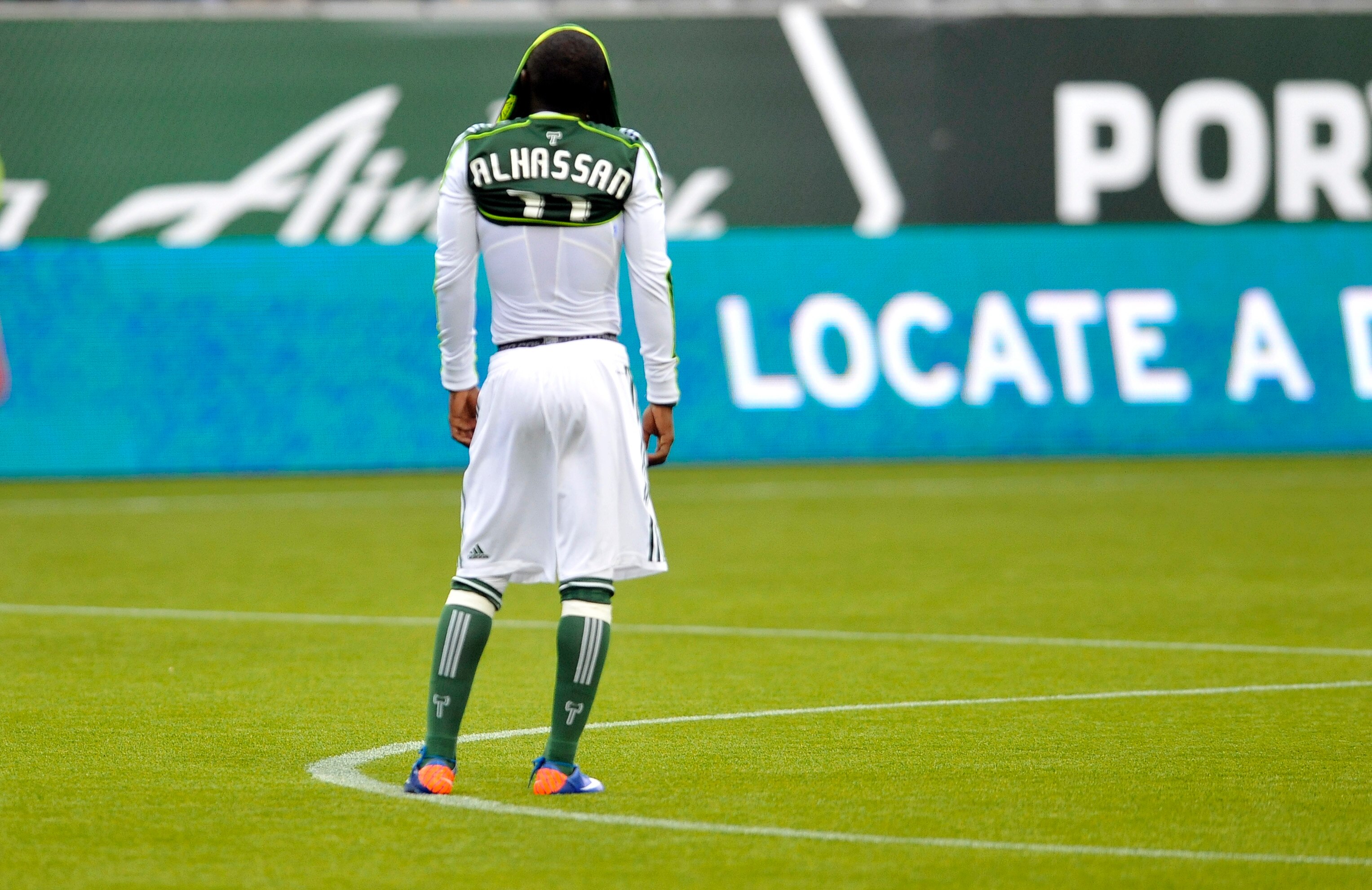 PORTLAND, OR - MAY 29: Kalif Alhassan #11 of the Portland Timbers hides his face in his jersey after ther Portland Timbers lost the game against D.C. United at PGE Park on May 29, 2011 in Portland, Oregon. DC United won the game 3-2.(Photo by Steve Dykes/