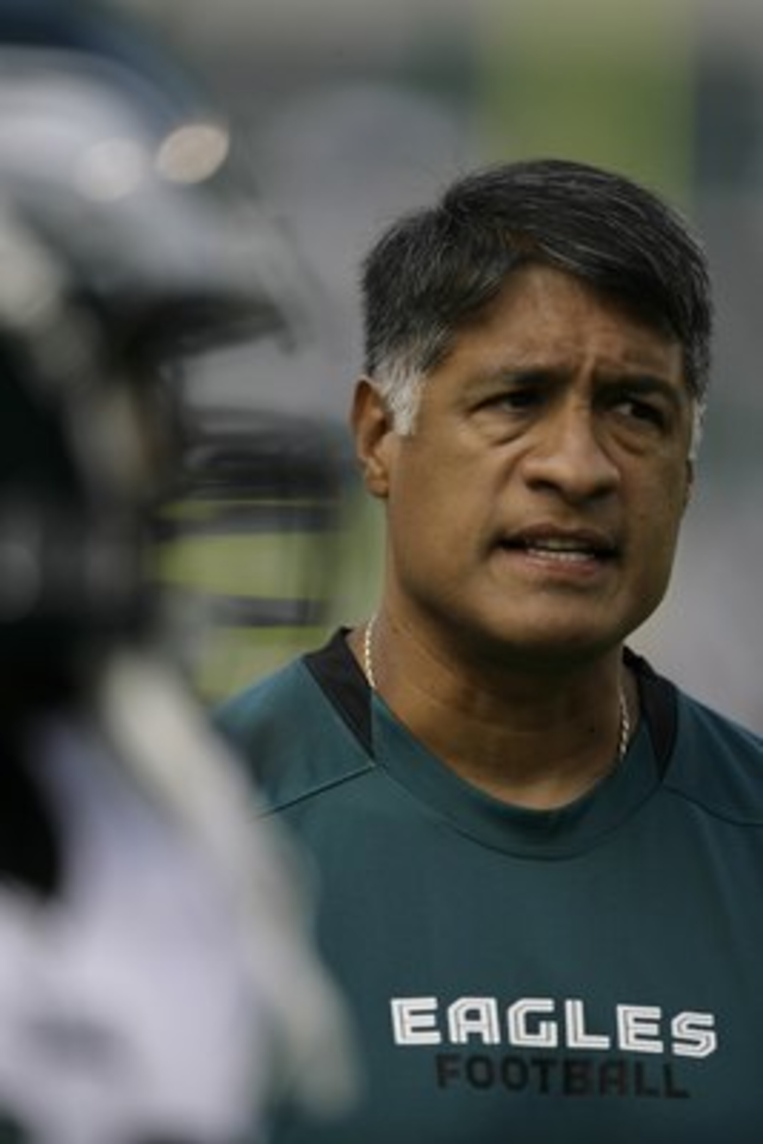 PHILADELPHIA - SEPTEMBER 21: Offensive line coach Juan Castillo watches his linemen work out pre-game warmups before their game against the Pittsburgh Steelers on September 21, 2008 at Lincoln Financial Field in Philadelphia, Pennsylvania. (Photo by Chris