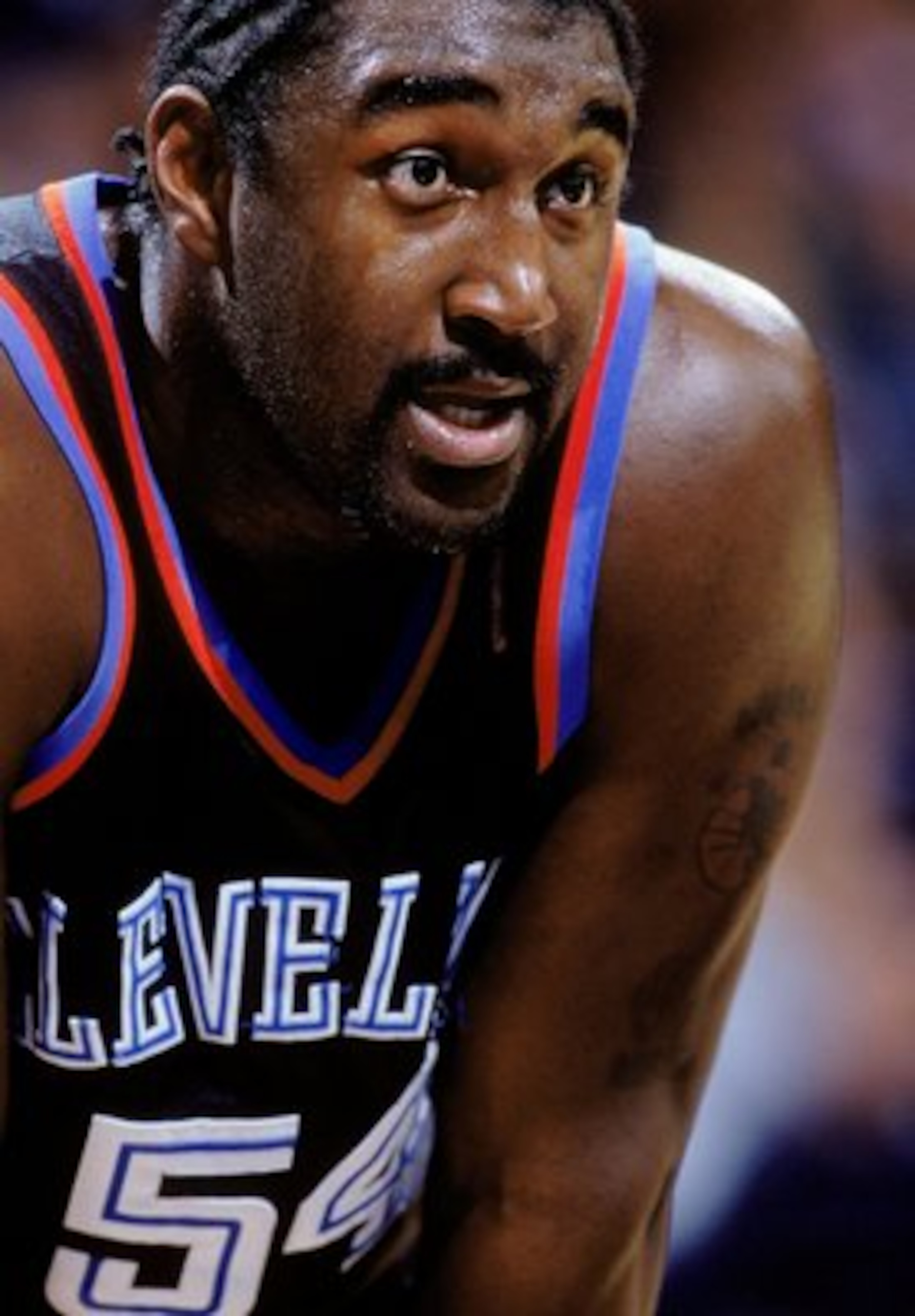 15 Jan 2001:  Robert Traylor #54 of the Cleveland Cavaliers rests on the court during the game against the Golden State Warriors at the Arena in Oakland in Oakland, California. The Cavaliers defeated the Warriors 107-101.   NOTE TO USER: It is expressly u