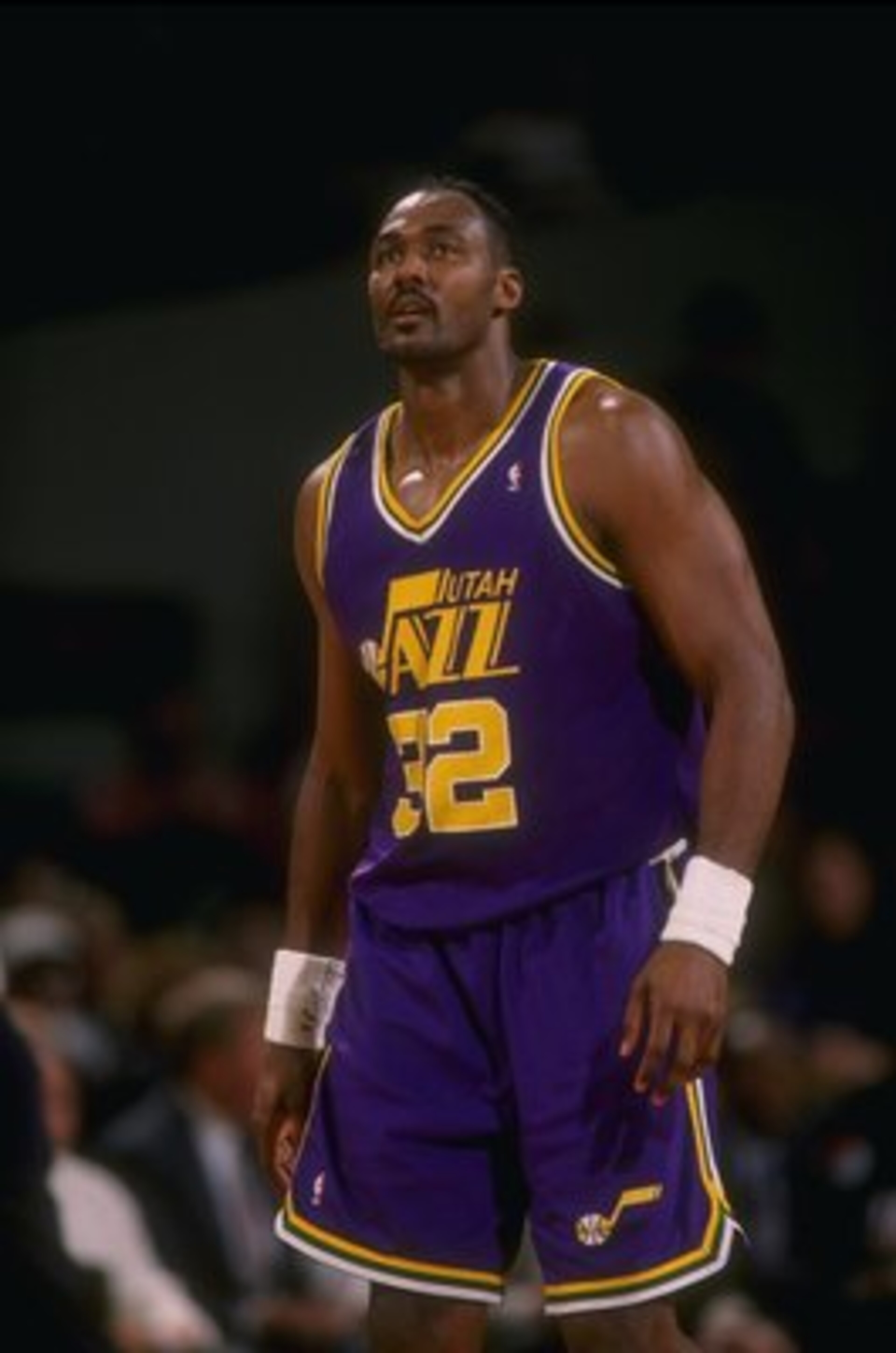 24 Feb 1995: Forward Karl Malone of the Utah Jazz looks on during a game against the Portland Trail Blazers at the Rose Garden in Portland, Oregon. The Blazers won the game, 114-101. 24 Feb 1995: Forward Karl Malone of the Utah Jazz looks on during a game against the Portland Trail Blazers at the Rose Garden in Portland, Oregon. The Blazers won the game, 114-101.