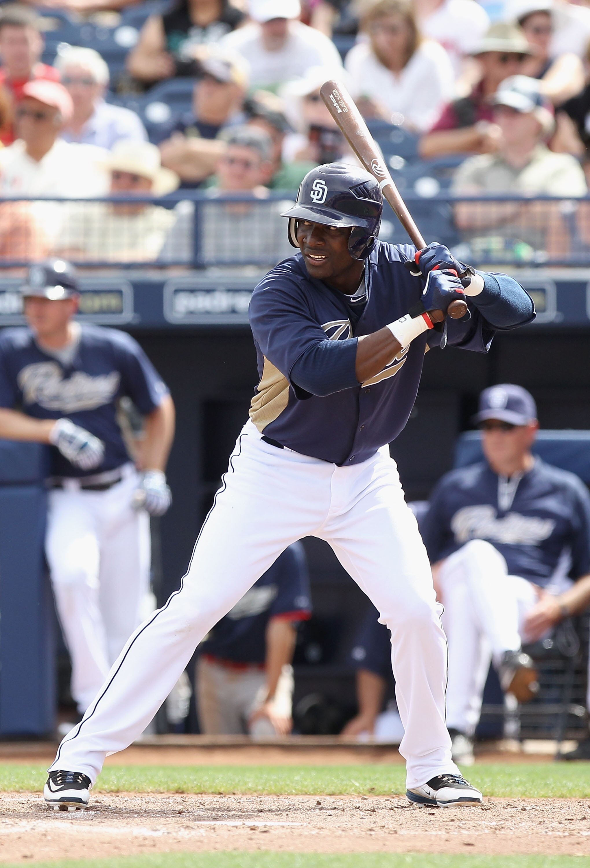 PEORIA, AZ - MARCH 15:  Orlando Hudson #1 of the San Diego Padres bats against the Los Angeles Angels of Anaheim during the spring training game at Peoria Stadium on March 15, 2011 in Peoria, Arizona.  (Photo by Christian Petersen/Getty Images)