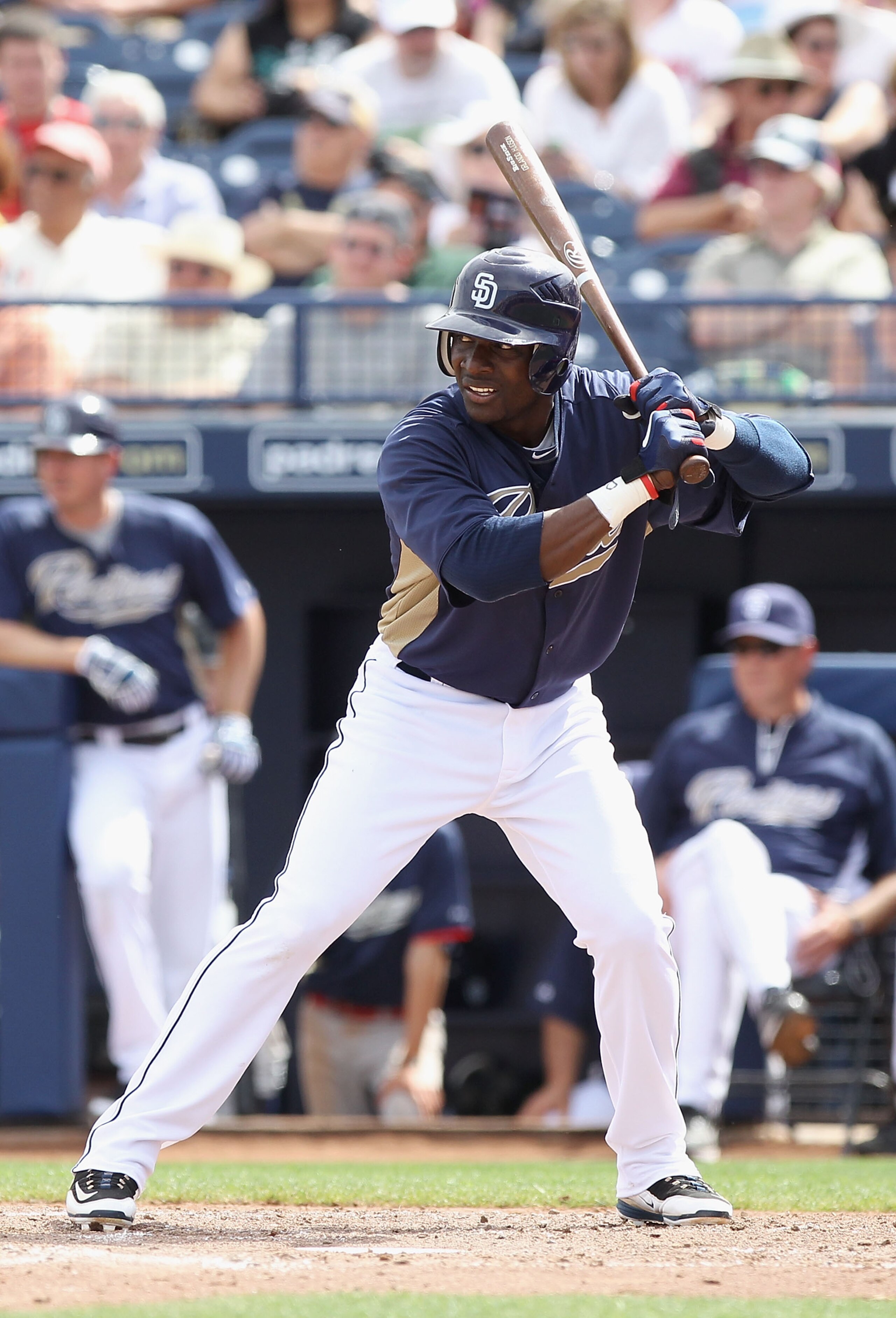 PEORIA, AZ - MARCH 15:  Orlando Hudson #1 of the San Diego Padres bats against the Los Angeles Angels of Anaheim during the spring training game at Peoria Stadium on March 15, 2011 in Peoria, Arizona.  (Photo by Christian Petersen/Getty Images)