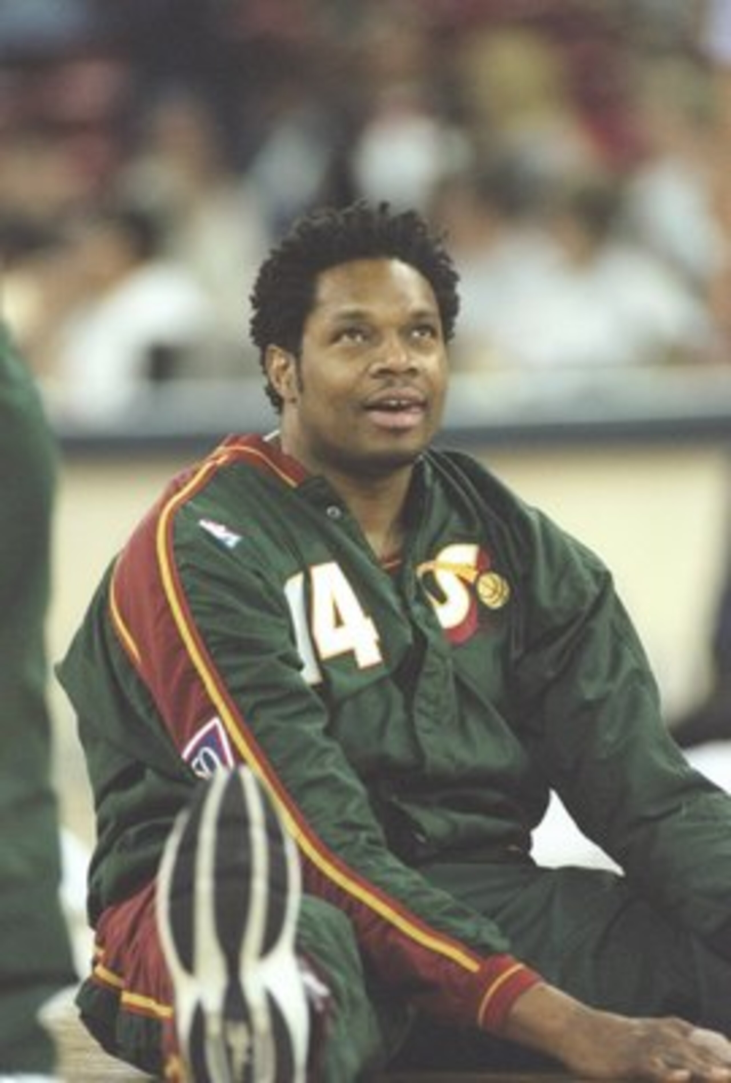 17 Apr 1997:  Center Sam Perkins of the Seattle Supersonics sits on the floor before a game against the Denver Nuggets at the McNichols Arena in Denver, Colorado.  The Sonics won the game 108-104. Mandatory Credit: Brian Bahr  /Allsport