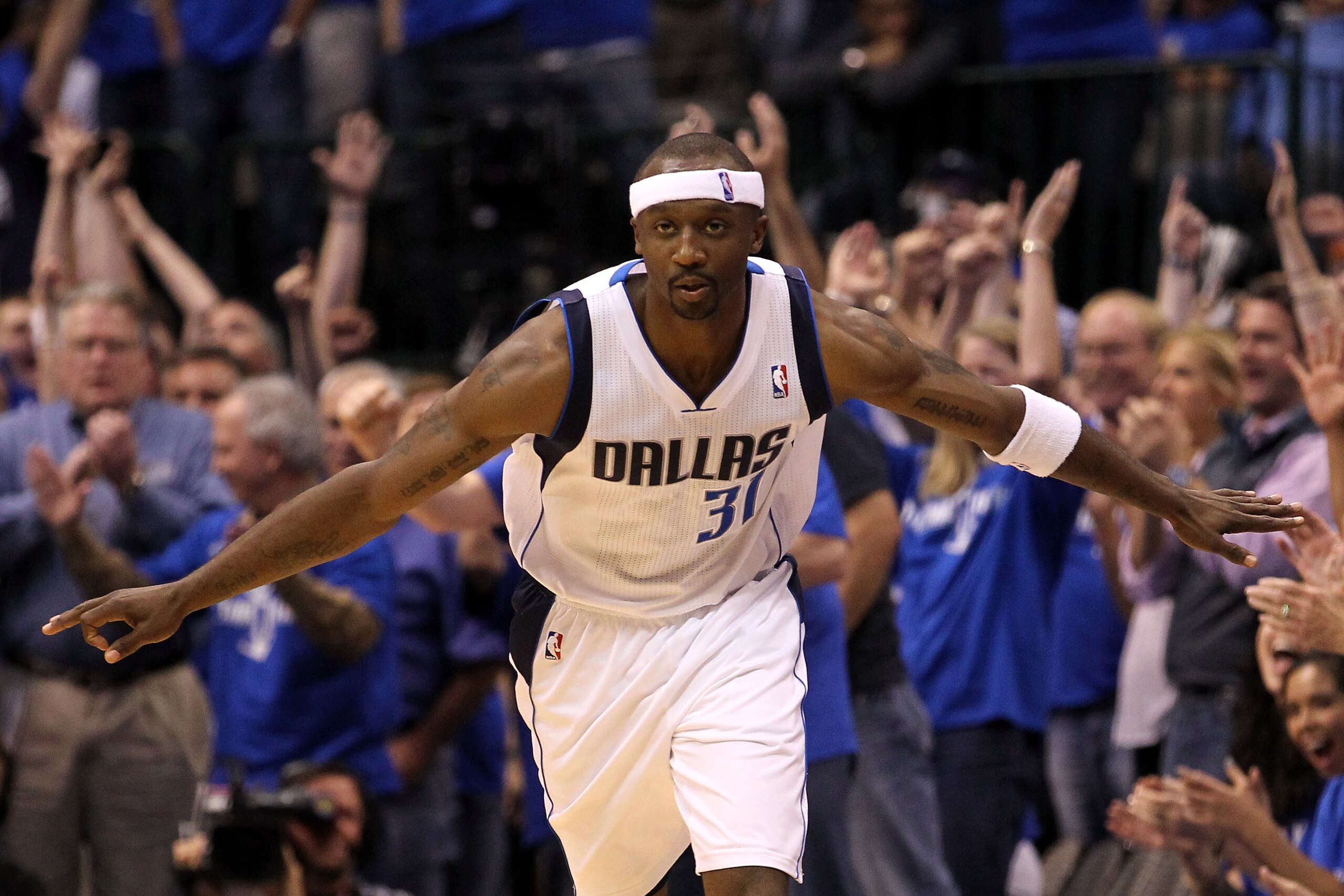 DALLAS, TX - MAY 17:  Jason Terry #31 of the Dallas Mavericks reacts while taking on the Oklahoma City Thunder in Game One of the Western Conference Finals during the 2011 NBA Playoffs at American Airlines Center on May 17, 2011 in Dallas, Texas. NOTE TO