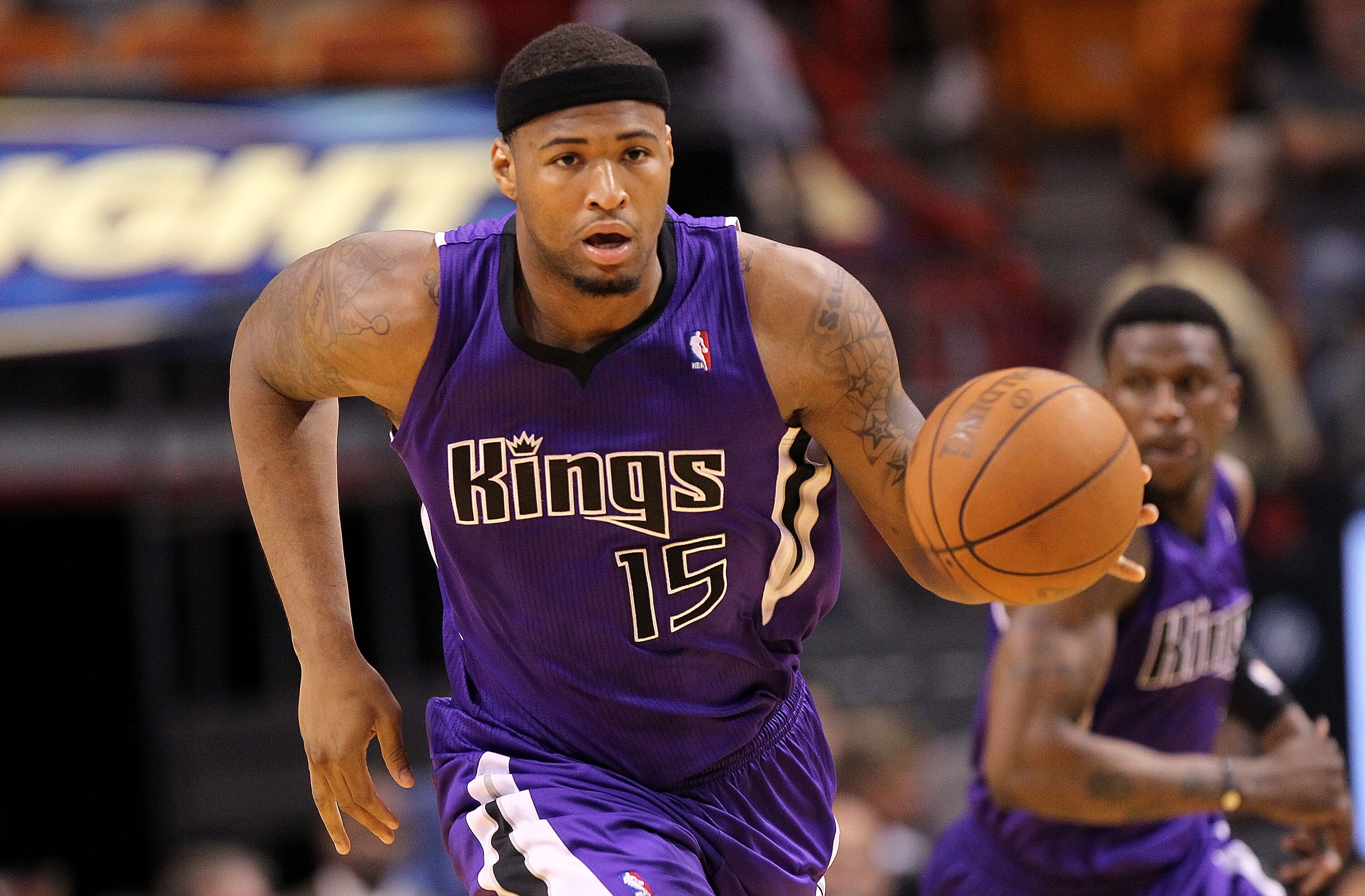 MIAMI, FL - FEBRUARY 22: DeMarcus Cousins #15 of the Sacramento Kings brings the ball up the floor during a game against  the Miami Heat at American Airlines Arena on February 22, 2011 in Miami, Florida. NOTE TO USER: User expressly acknowledges and agree