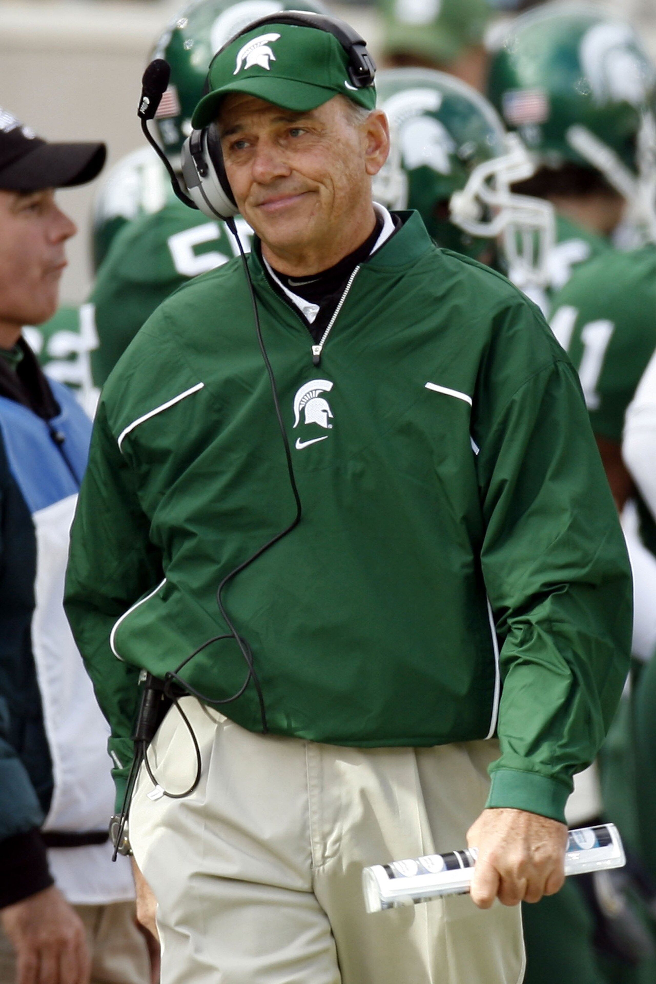 EAST LANSING, MI - OCTOBER 14:  John L. Smith, the head coach of the Michigan State Spartans, reacts after a second quater dropped pass against the Ohio State Buckeys on October 14, 2006 at Spartan Stadium in East Lansing, Michigan. Ohio State won the gam