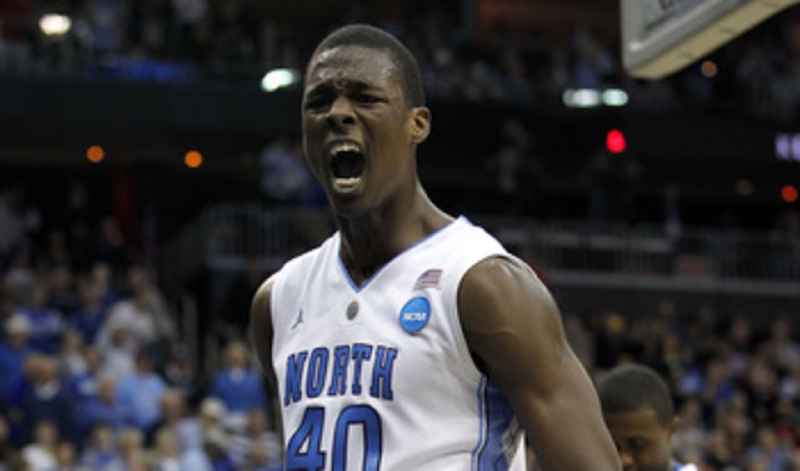 NEWARK, NJ - MARCH 27:  Harrison Barnes #40 of the North Carolina Tar Heels reacts after a play during the second half of the game against the Kentucky Wildcats in the east regional final of the 2011 NCAA men's basketball tournament at Prudential Center o