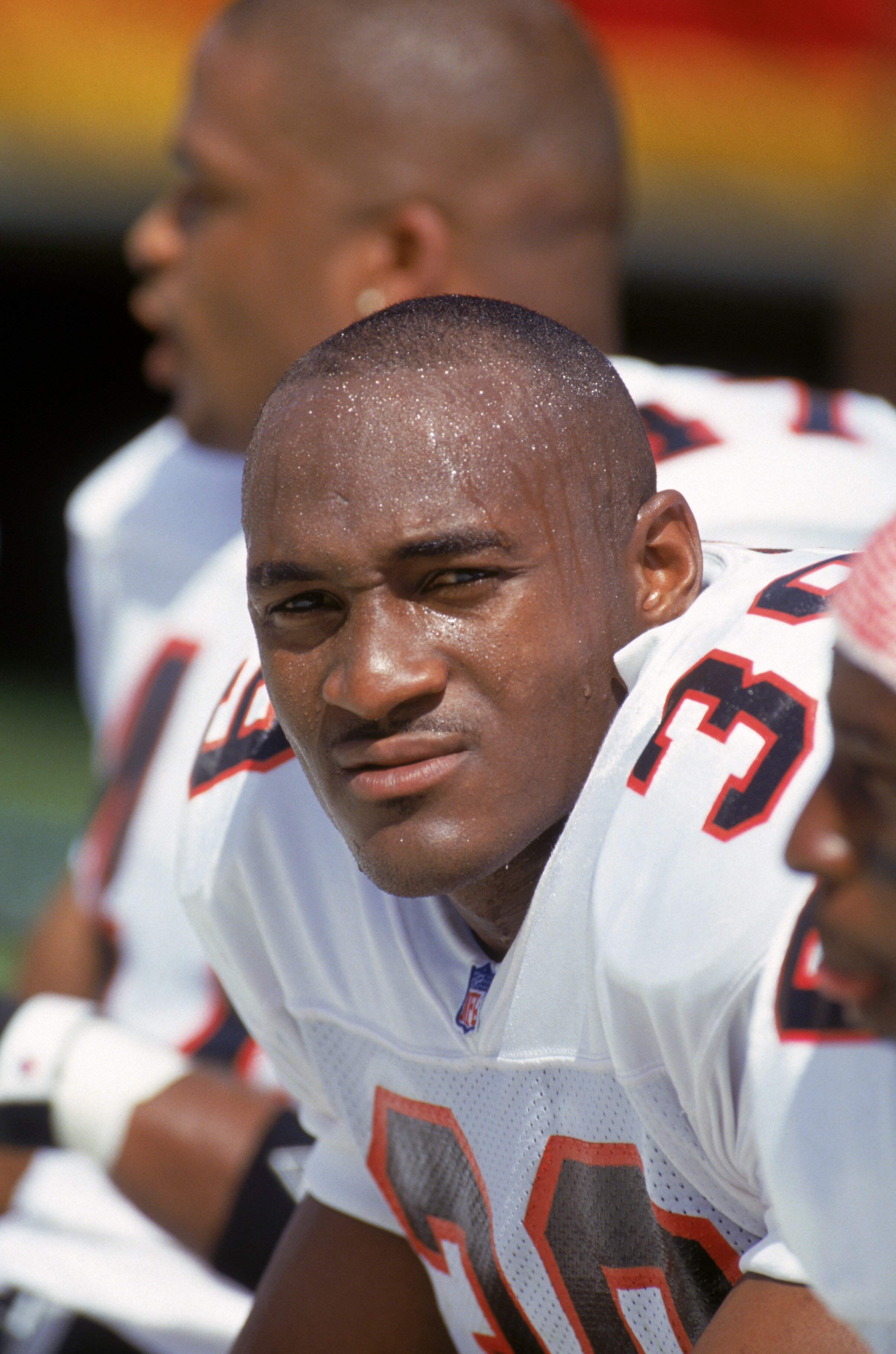 SAN FRANCISCO - SEPTEMBER 19:  Cornerback Bruce Pickens #39 of the Atlanta Falcons sits on the bench during a game against the San Francisco 49ers at Candlestick Park on September 19, 1993 in San Francisco, California.  The 49ers won 37-30.  (Photo by Geo