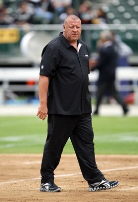 OAKLAND, CA - SEPTEMBER 19:  Head coach Tom Cable of the Oakland Raiders watches his team warm up for their game against the St. Louis Rams at the Oakland-Alameda County Coliseum on September 19, 2010 in Oakland, California.  (Photo by Ezra Shaw/Getty Ima