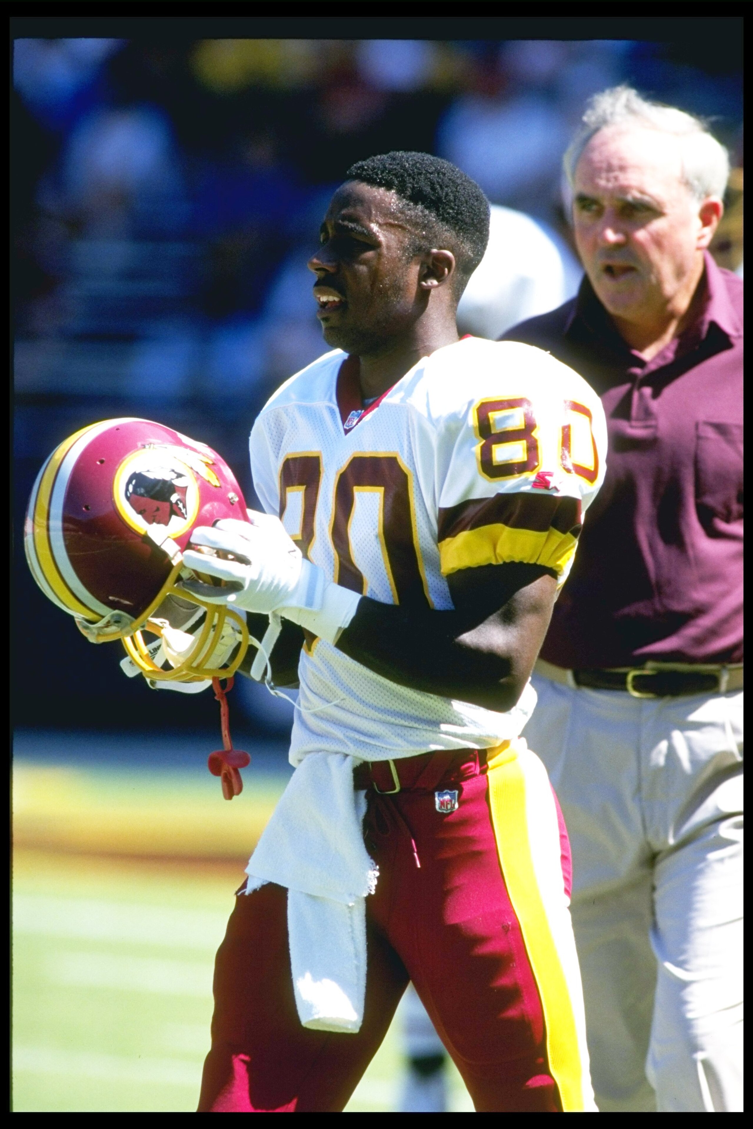 12 Sep 1993:  Wide receiver Desmond Howard of the Washington Redskins looks on during a game against the Phoenix Cardinals at RFK Stadium in Washington, D. C.  The Cardinals won the game, 17-10. Mandatory Credit: Jed Jacobsohn  /Allsport