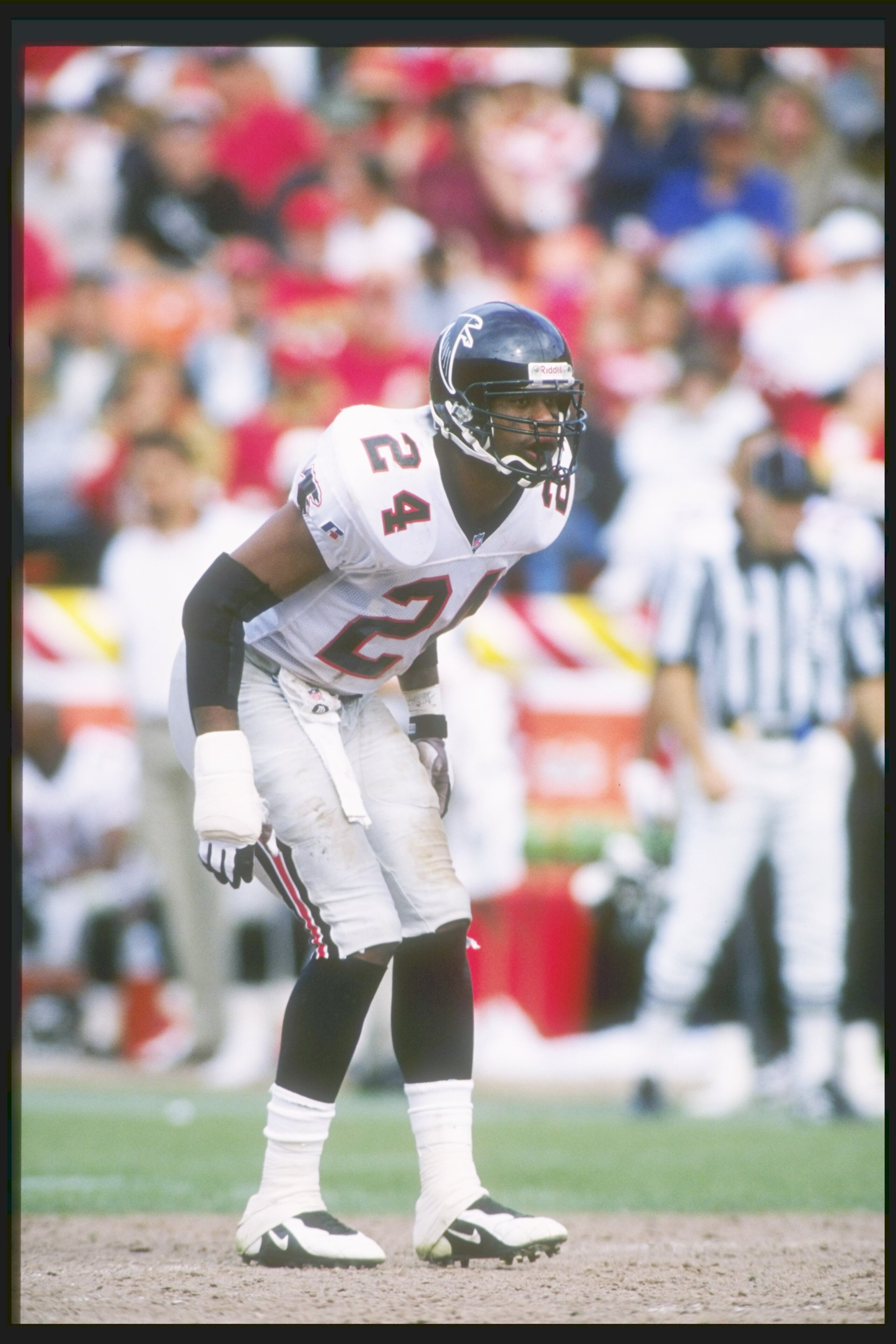 29 Sep 1996:  Safety Patrick Bates of the Atlanta Falcons stands in position during a game against the San Francisco 49ers at 3Com Park in San Francisco, California.  The 49ers won the game 39-17. Mandatory Credit: Otto Greule Jr.  /Allsport