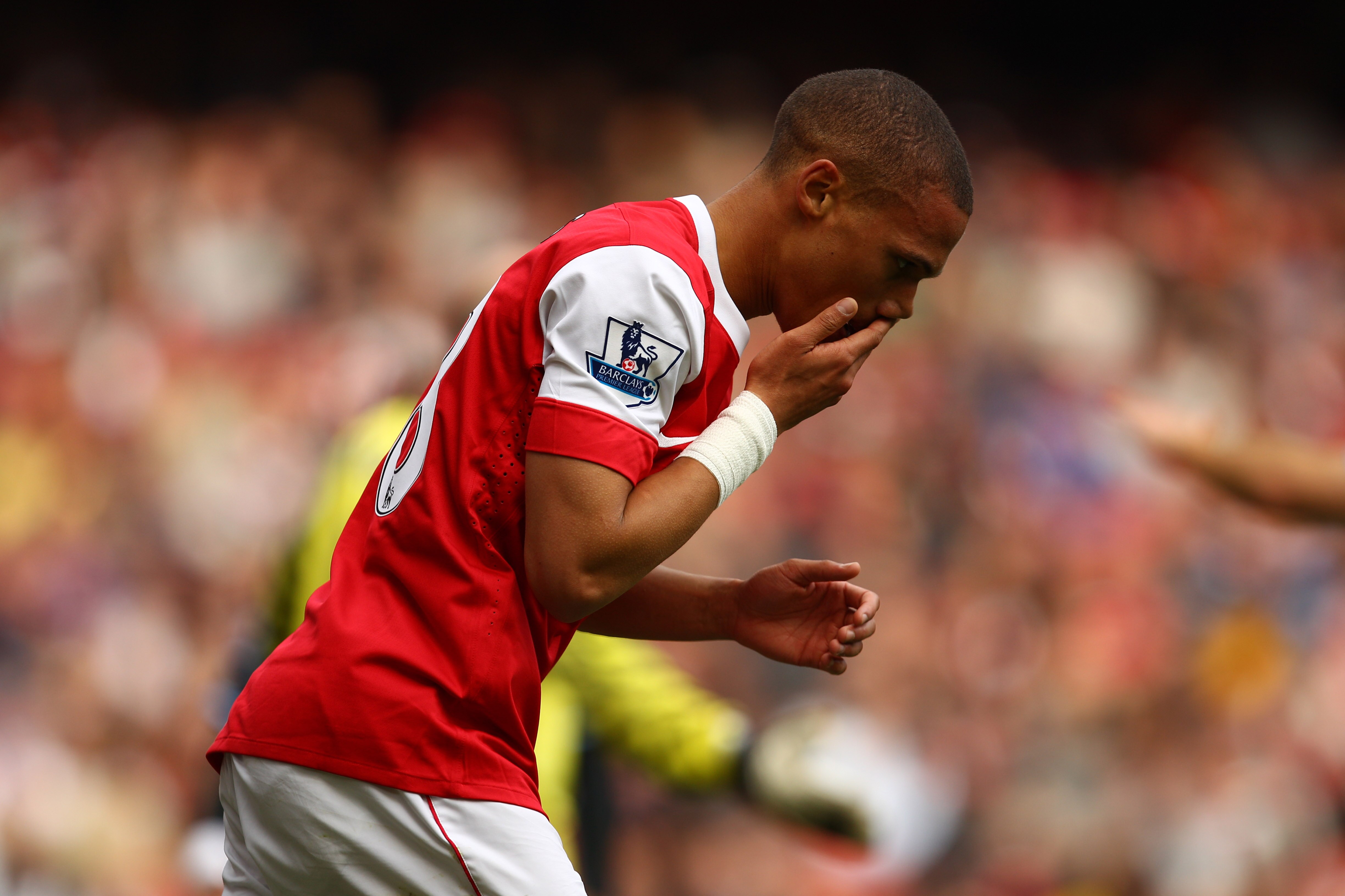 LONDON, ENGLAND - MAY 15:  Kieran Gibbs of Arsenal reacts after having a shot saved by Brad Friedel of Aston Villa during the Barclays Premier League match between Arsenal and Aston Villa at the Emirates Stadium on May 15, 2011 in London, England.  (Photo