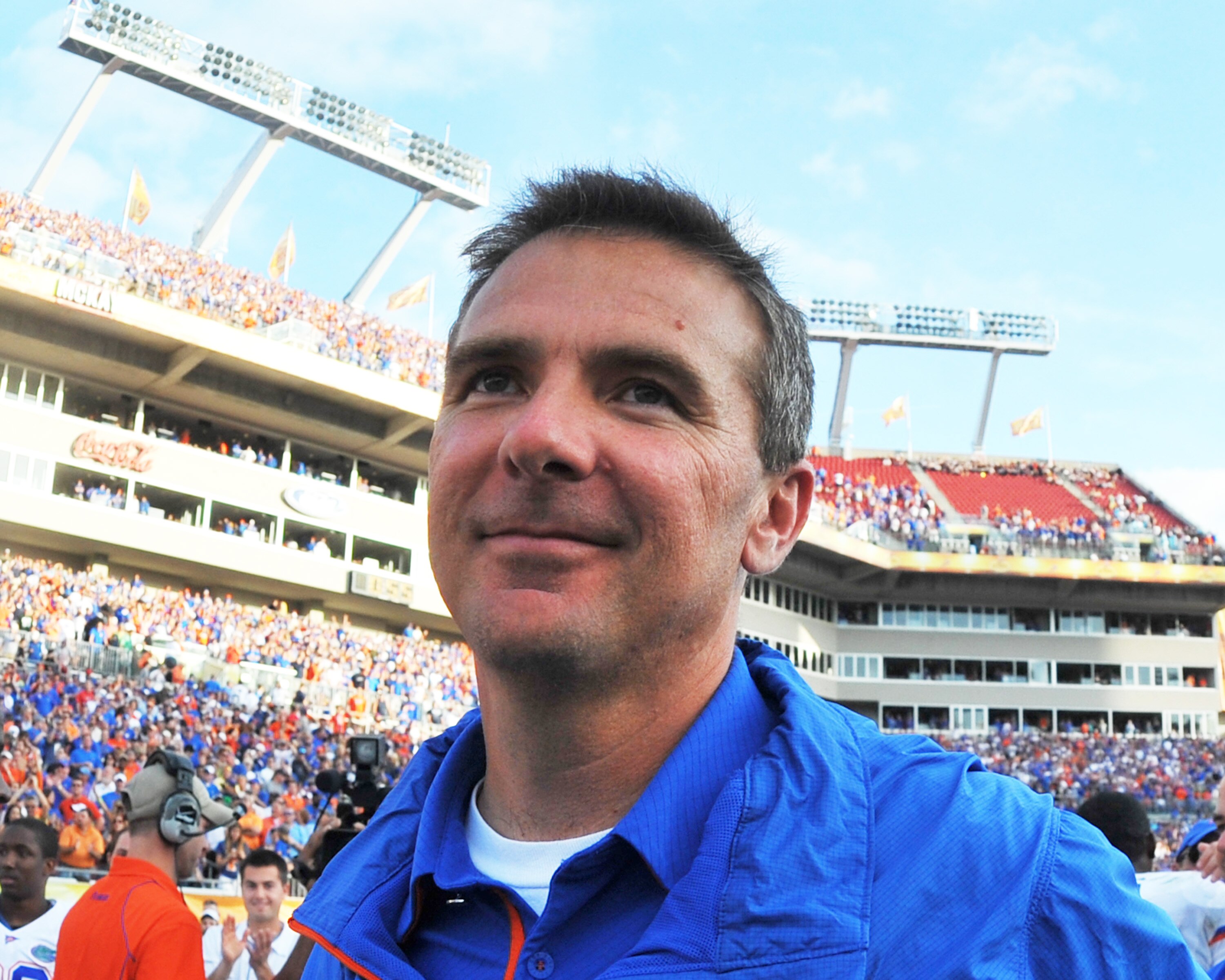 TAMPA, FL - JANUARY 1:  Coach Urban Meyer of the Florida Gators leaves the field after play against the Penn State Nittany Lions January 1, 2010 in the 25th Outback Bowl at Raymond James Stadium in Tampa, Florida.  (Photo by Al Messerschmidt/Getty Images)