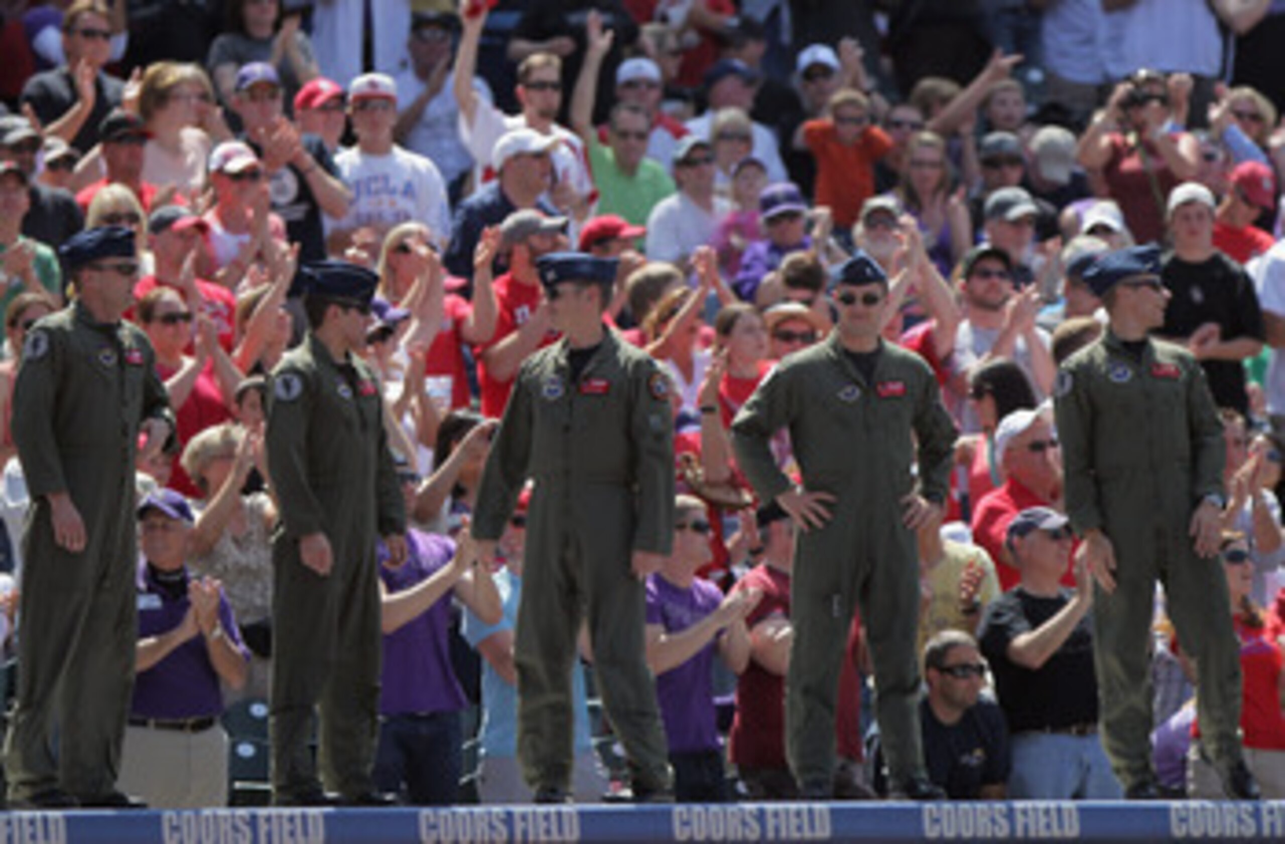 DENVER, CO - MAY 29:  US Air Force Pilots from Vance Air Force Base in Oklahoma are recognized on the eve of Memorial Day as the St. Louis Cardinals face the Colorado Rockies at Coors Field on May 29, 2011 in Denver, Colorado.  (Photo by Doug Pensinger/Ge