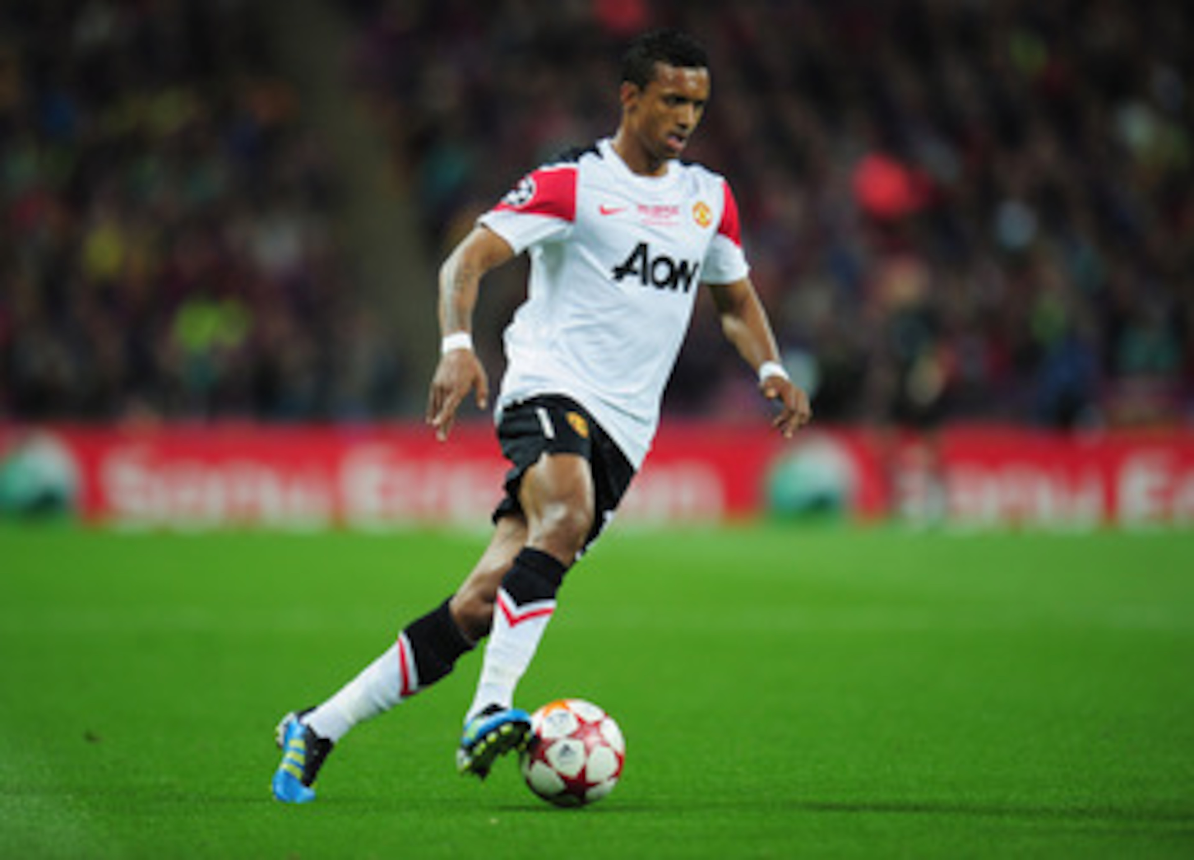 LONDON, ENGLAND - MAY 28:  Luis Nani of Manchester United  in action during the UEFA Champions League final between FC Barcelona and Manchester United FC at Wembley Stadium on May 28, 2011 in London, England.  (Photo by Shaun Botterill/Getty Images)