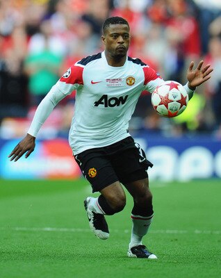 LONDON, ENGLAND - MAY 28:  Patrice Evra of Manchester United in action during the UEFA Champions League final between FC Barcelona and Manchester United FC at Wembley Stadium on May 28, 2011 in London, England.  (Photo by Clive Mason/Getty Images)