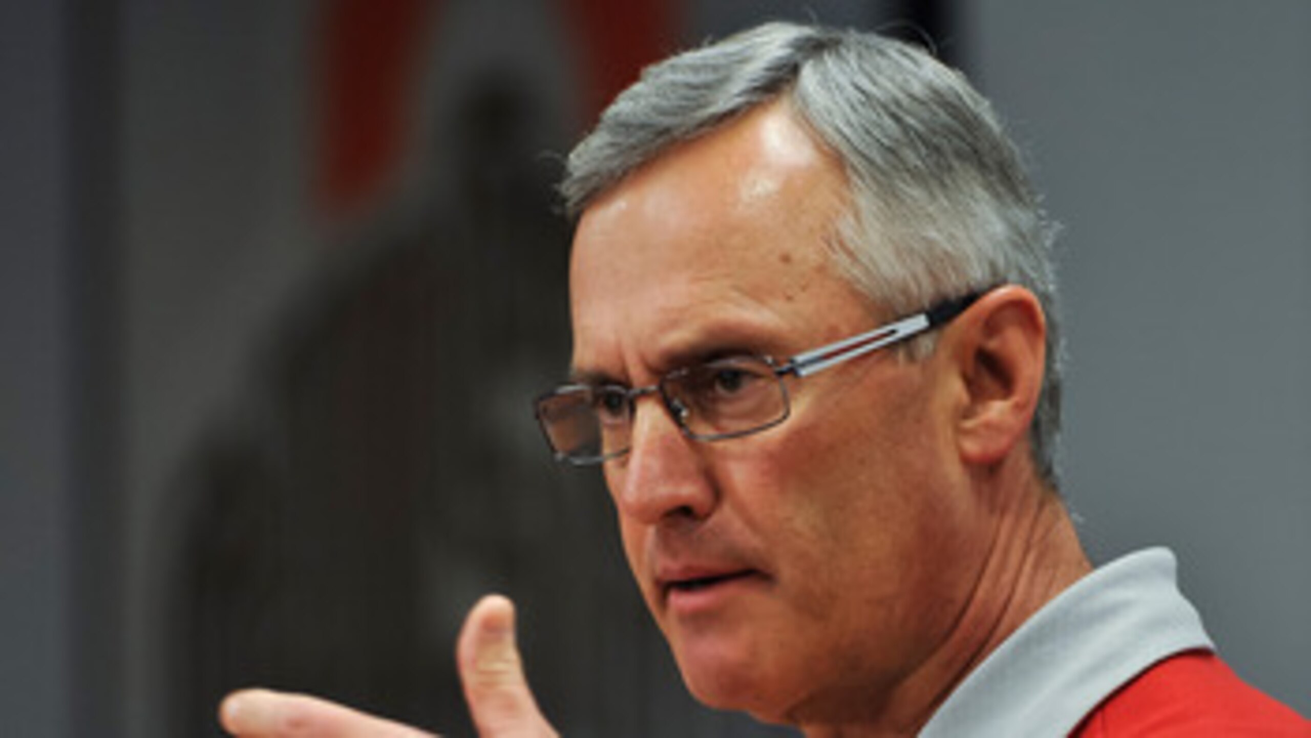 COLUMBUS, OH - MARCH 30:  Head Coach Jim Tressel speaks to the media during a press conference before the start of Spring practices at the Woody Hayes Athletic Center at The Ohio State University on March 30, 2011 in Columbus, Ohio. (Photo by Jamie Sabau/