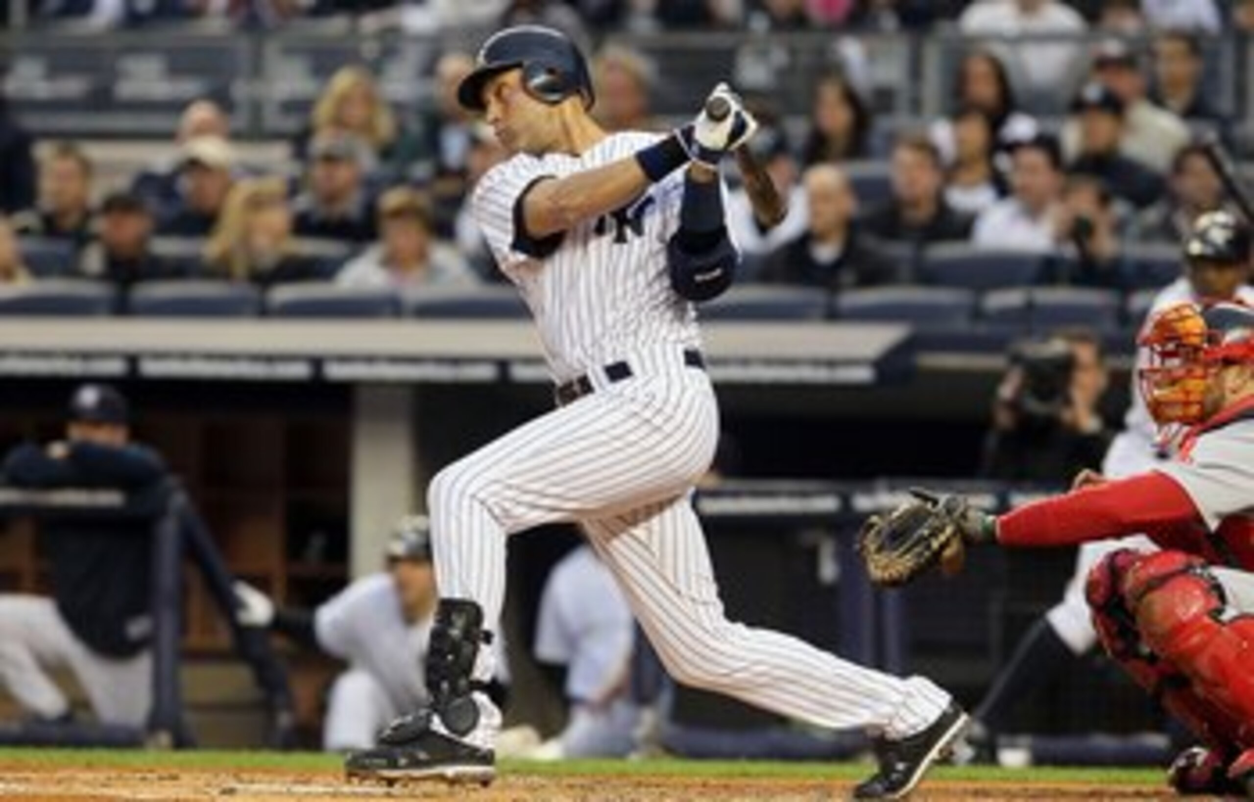 NEW YORK, NY - MAY 14:  Derek Jeter #2 of the New York Yankees bats against the Boston Red Sox on May 14, 2011 at Yankee Stadium in the Bronx borough of New York City.  (Photo by Jim McIsaac/Getty Images)