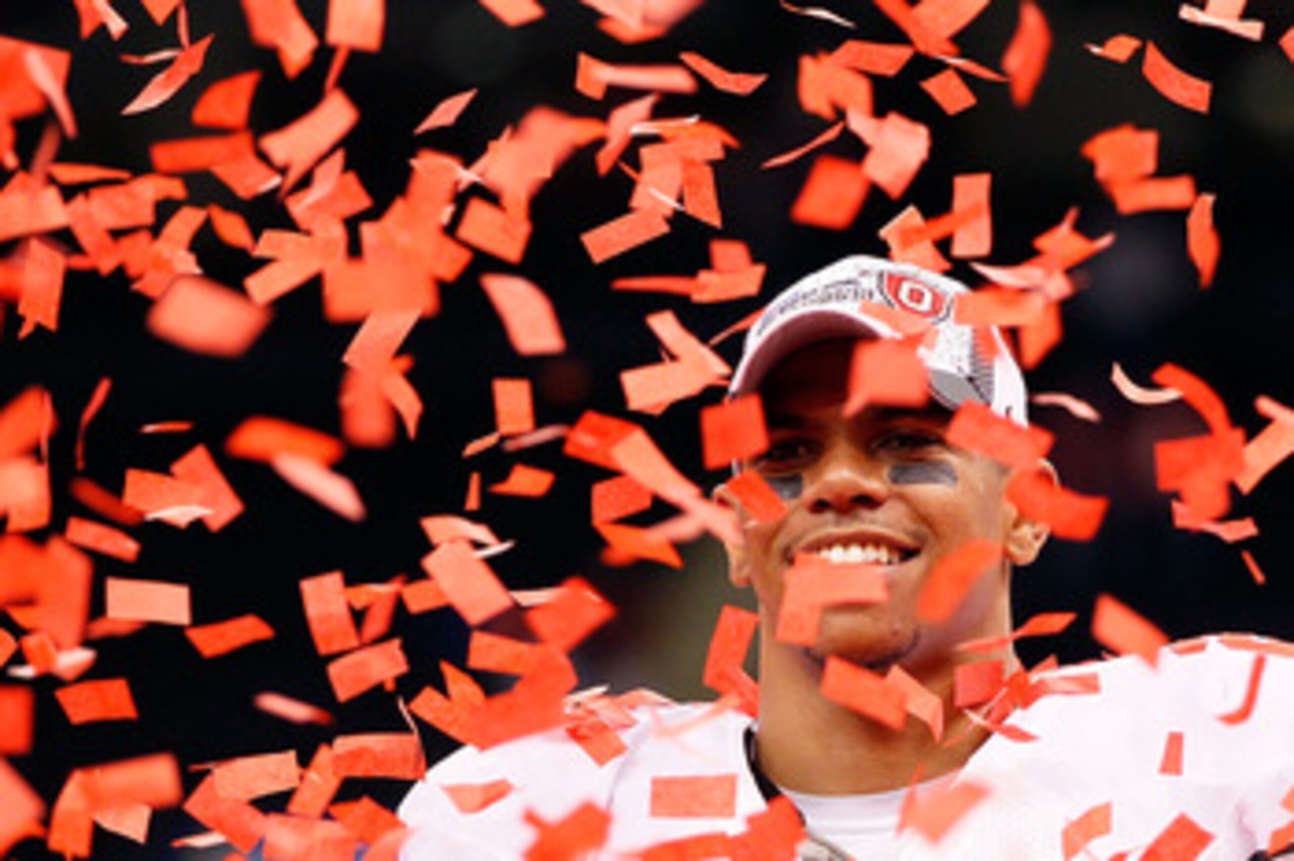 NEW ORLEANS, LA - JANUARY 04:  Terrelle Pryor #2 of the Ohio State Buckeyes celebrates the Buckeyes 31-26 victory against the Arkansas Razorbacks during the Allstate Sugar Bowl at the Louisiana Superdome on January 4, 2011 in New Orleans, Louisiana.  (Pho