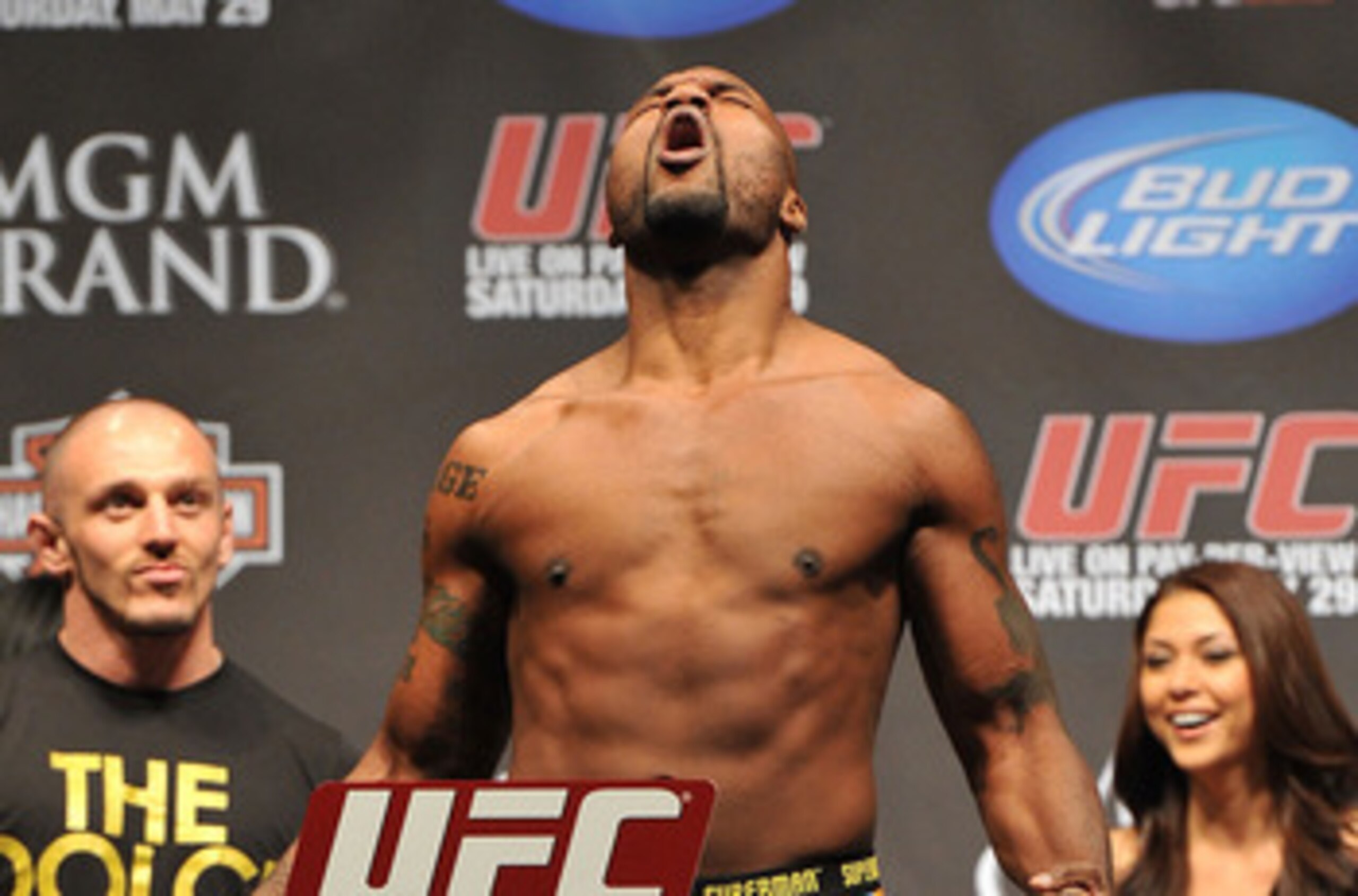LAS VEGAS - MAY 28: UFC fighter Quinton 'Rampage' Jackson weighs in for his fight against UFC fighter Rashad Evans at UFC 114: Rampage versus Rashad at the Mandalay Bay Hotel on May 28, 2010 in Las Vegas, Nevada. (Photo by Jon Kopaloff/Getty Images) LAS VEGAS - MAY 28: UFC fighter Quinton 'Rampage' Jackson weighs in for his fight against UFC fighter Rashad Evans at UFC 114: Rampage versus Rashad at the Mandalay Bay Hotel on May 28, 2010 in Las Vegas, Nevada. (Photo by Jon Kopaloff/Getty Images)
