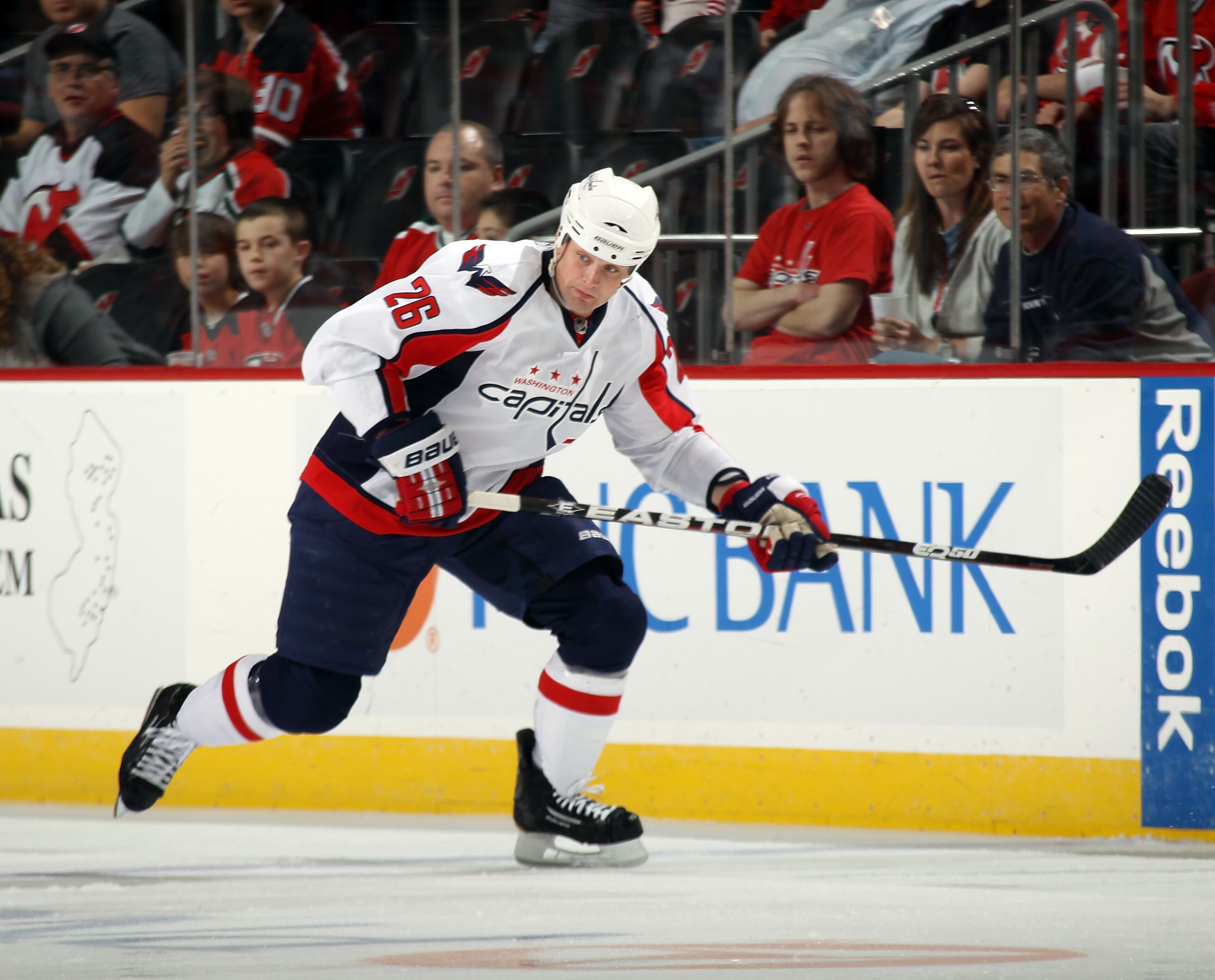 NEWARK, NJ - MARCH 18: Matt Hendricks #26 of the Washington Capitals skates against the New Jersey Devils at the Prudential Center on March 18, 2011 in Newark, New Jersey. The Capitals shut out the Devils 3-0. (Photo by Bruce Bennett/Getty Images) NEWARK, NJ - MARCH 18: Matt Hendricks #26 of the Washington Capitals skates against the New Jersey Devils at the Prudential Center on March 18, 2011 in Newark, New Jersey. The Capitals shut out the Devils 3-0. (Photo by Bruce Bennett/Getty Images)