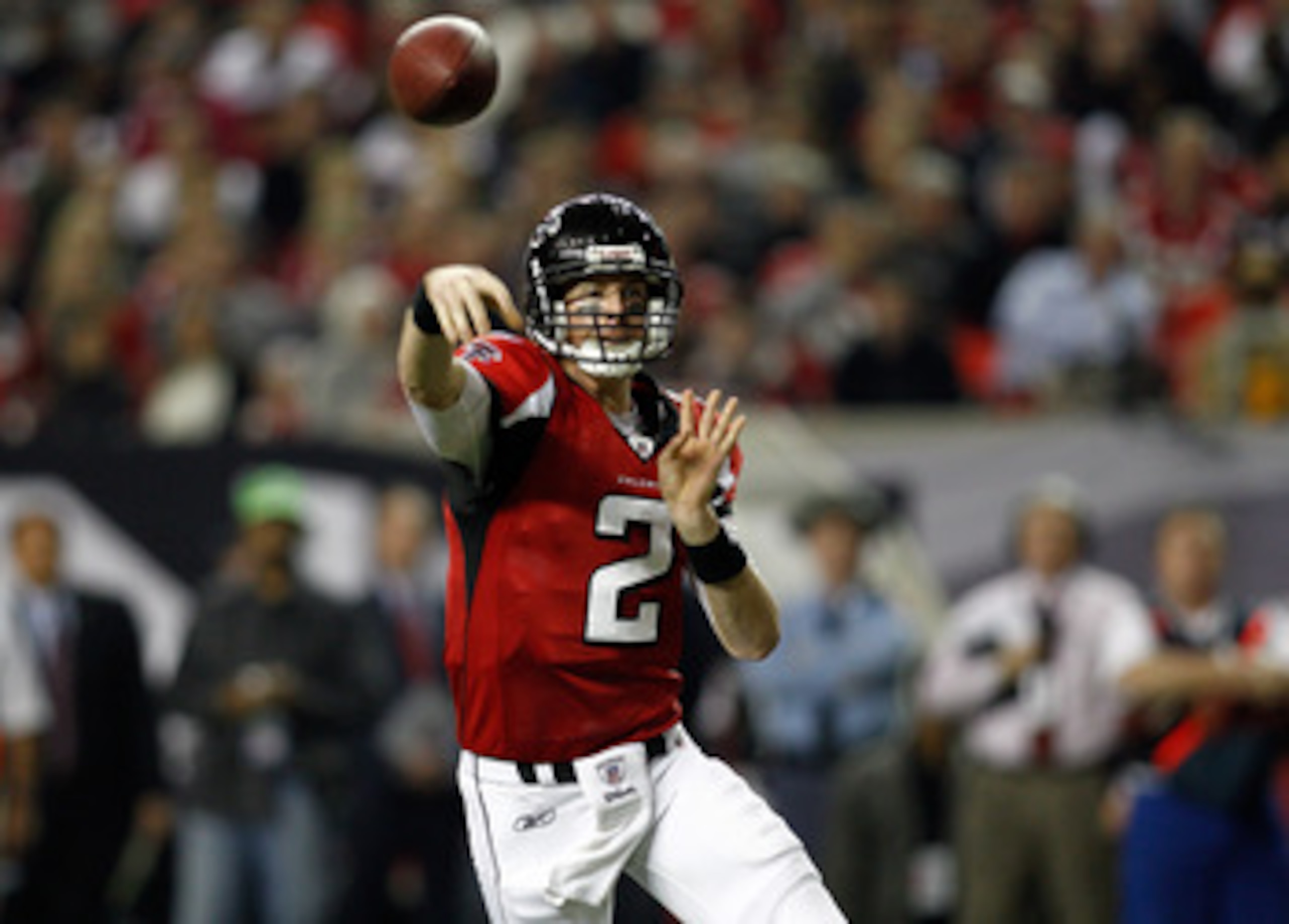ATLANTA, GA - JANUARY 15:  Quaterback Matt Ryan #2 of the Atlanta Falcons throws a pass against the Green Bay Packers during their 2011 NFC divisional playoff game at Georgia Dome on January 15, 2011 in Atlanta, Georgia. The Packers won 48-21. (Photo by C