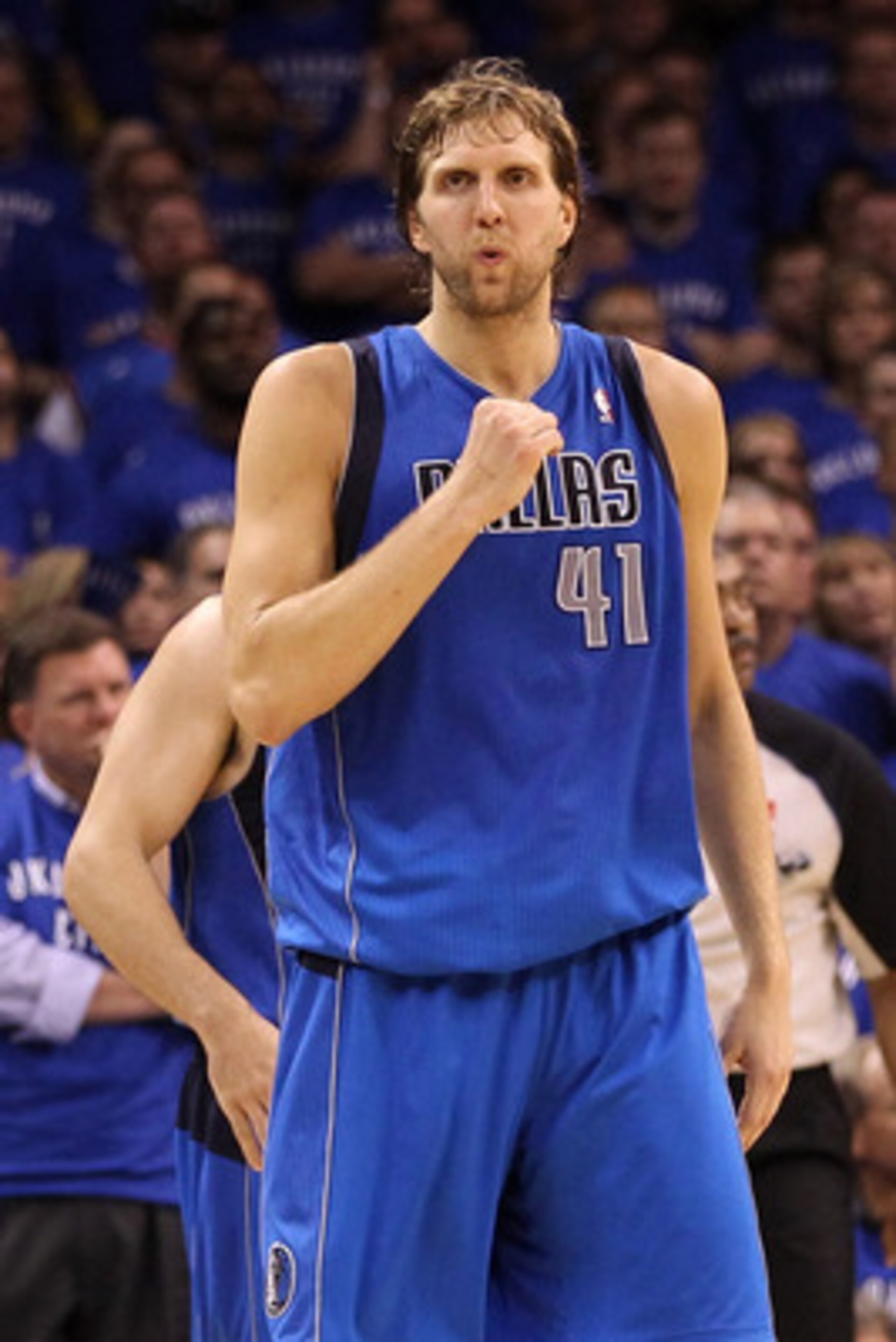 OKLAHOMA CITY, OK - MAY 23:  Dirk Nowitzki #41 of the Dallas Mavericks reacts in overtime while taking on the Oklahoma City Thunder in Game Four of the Western Conference Finals during the 2011 NBA Playoffs at Oklahoma City Arena on May 23, 2011 in Oklaho