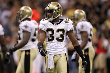 NEW ORLEANS - SEPTEMBER 09:  Jabari Greer #33 of the New Orleans Saints at Louisiana Superdome on September 9, 2010 in New Orleans, Louisiana.  (Photo by Ronald Martinez/Getty Images)