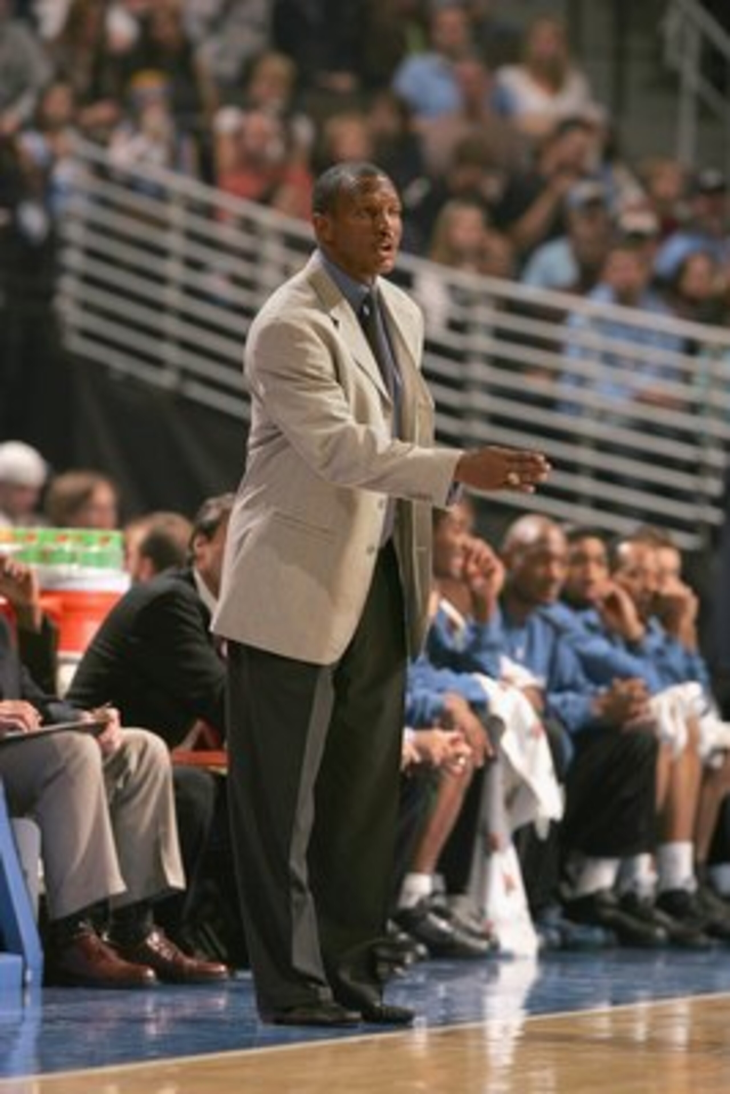 DENVER - NOVEMBER 3:  Head coach Dwane Casey of the Minnesota Timberwolves calls a play from the sidelines during the game against the Denver Nuggets at Pepsi Center on November 3, 2006 in Denver, Colorado.  The Timberwolves won 112-109.   NOTE TO USER: U