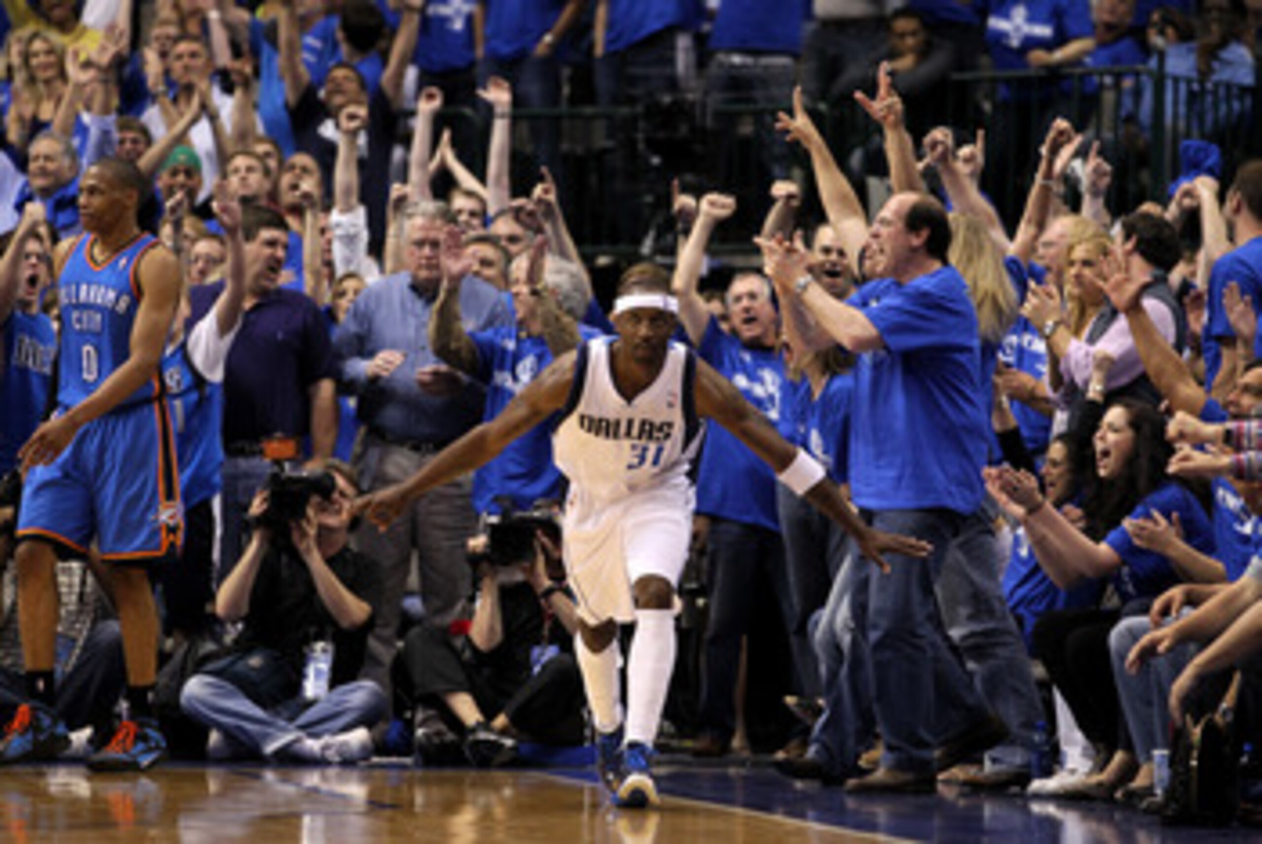 DALLAS, TX - MAY 17:  Jason Terry #31 of the Dallas Mavericks reacts while taking on the Oklahoma City Thunder in Game One of the Western Conference Finals during the 2011 NBA Playoffs at American Airlines Center on May 17, 2011 in Dallas, Texas. NOTE TO 
