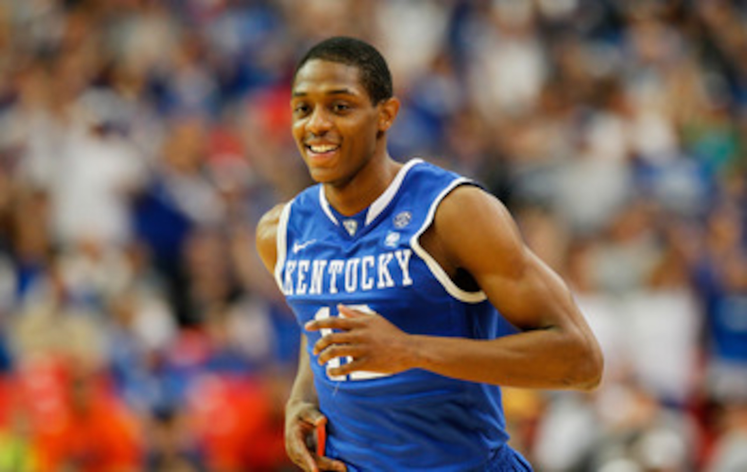 ATLANTA, GA - MARCH 13:  Brandon Knight #12 of the Kentucky Wildcats celebrates during their 70 to 54 win over the Florida Gators in the championship game of the SEC Men's Basketball Tournament at Georgia Dome on March 13, 2011 in Atlanta, Georgia.  (Phot