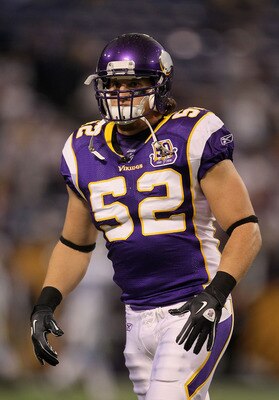 MINNEAPOLIS - SEPTEMBER 26:  Chad Greenway #52 of the Minnesota Vikings plays against the Detroit Lions at Mall of America Field on September 26, 2010 in Minneapolis, Minnesota.  (Photo by Jeff Gross/Getty Images)