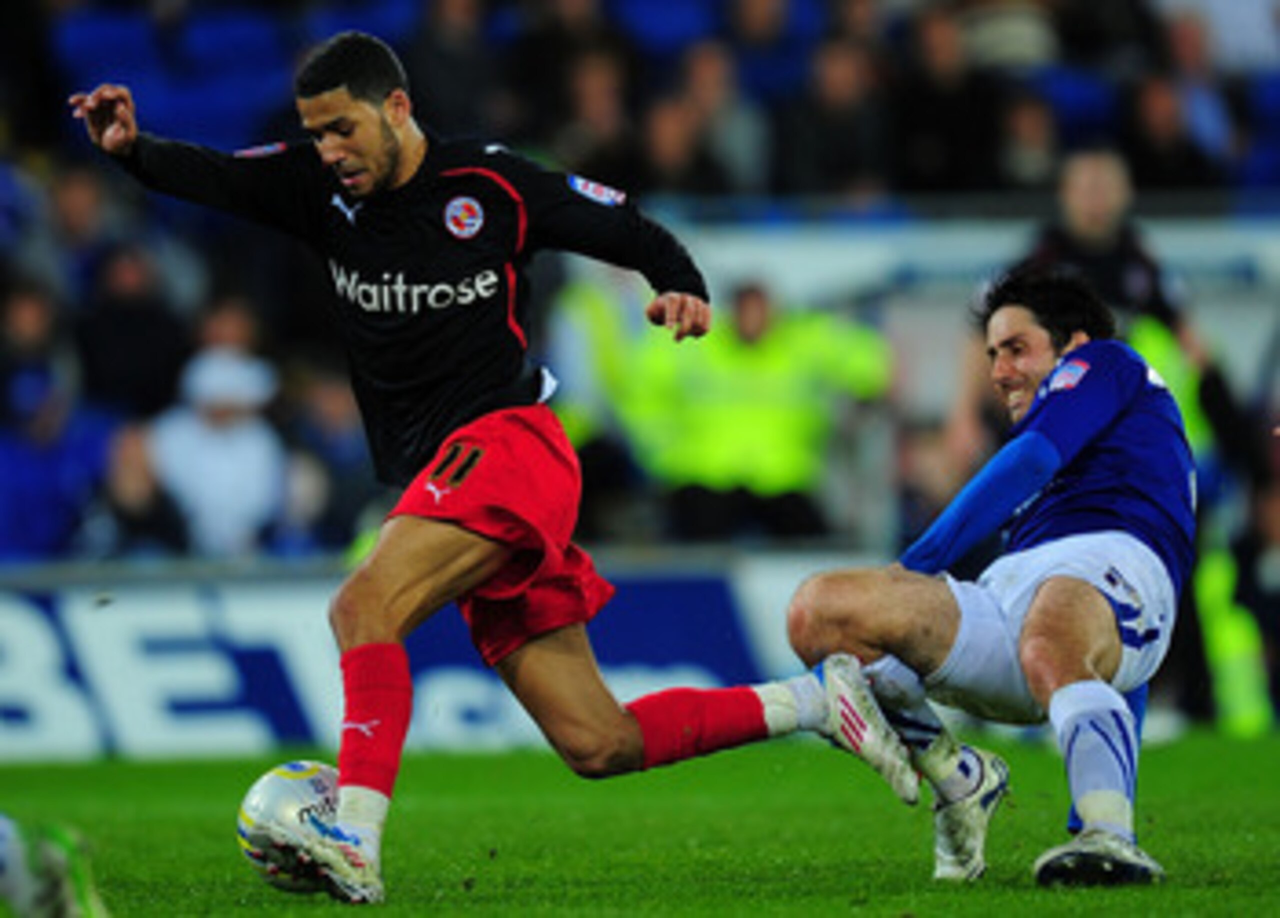 CARDIFF, WALES - MAY 17:  Reading player Jobi Mcanuff in action during the npower Championship Play Off Semi Final Second Leg between Cardiff City and Reading at Cardiff City Stadium on May 17, 2011 in Cardiff, Wales.  (Photo by Stu Forster/Getty Images)