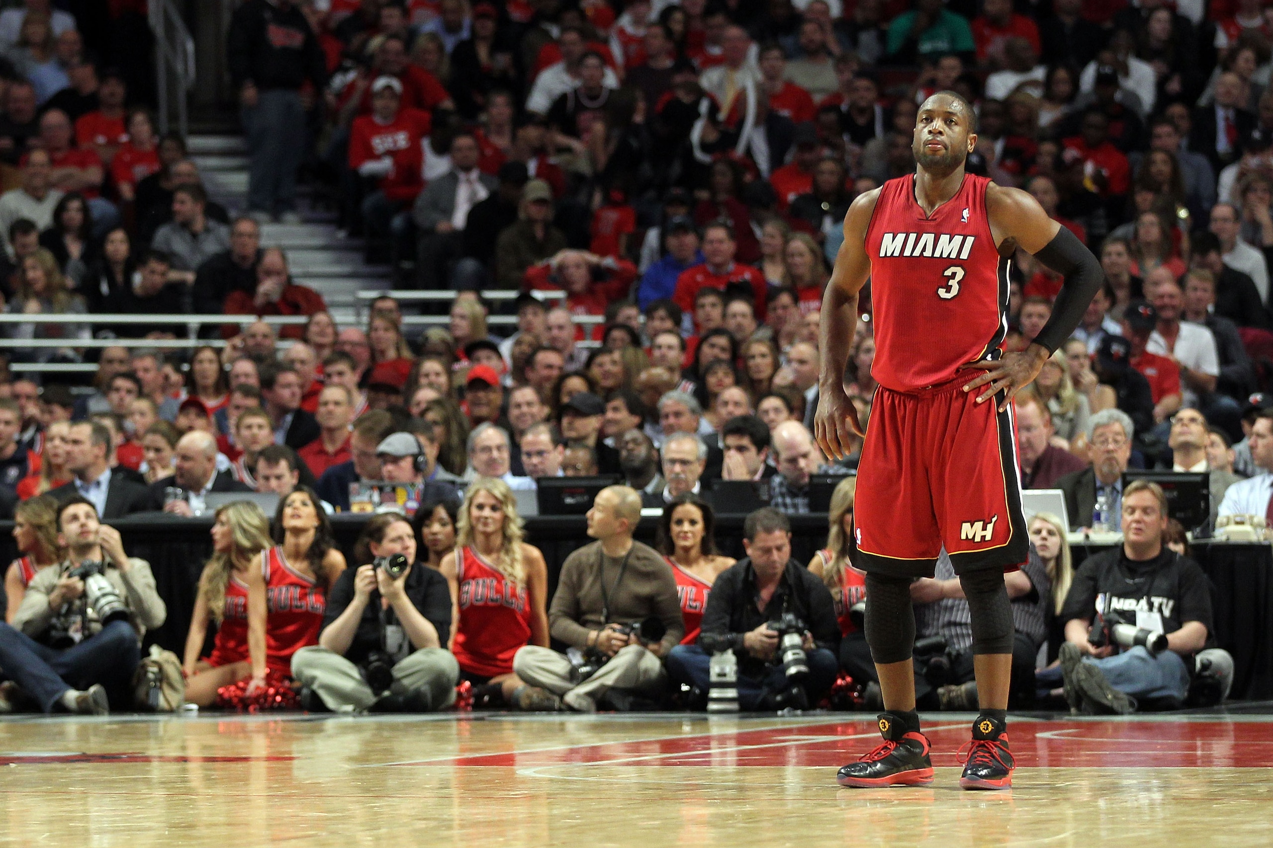 CHICAGO, IL - MAY 26:  Dwyane Wade #3 of the Miami Heat looks on against the Chicago Bulls in Game Five of the Eastern Conference Finals during the 2011 NBA Playoffs on May 26, 2011 at the United Center in Chicago, Illinois. NOTE TO USER: User expressly a