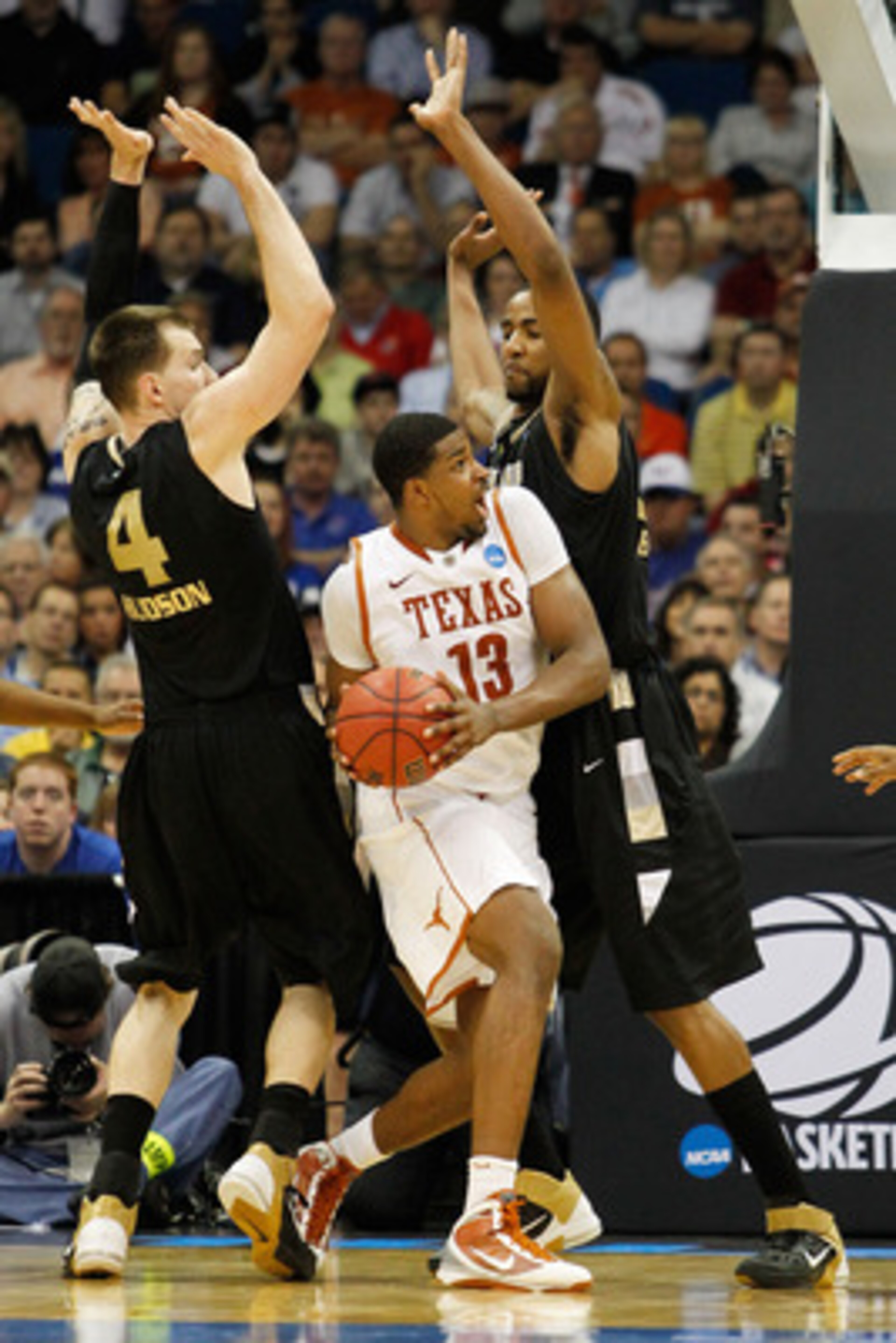 TULSA, OK - MARCH 18:  Tristan Thompson #13 of the Texas Longhorns looks to take a shot against the Oakland Golden Grizzlies during the second round of the 2011 NCAA men's basketball tournament at BOK Center on March 18, 2011 in Tulsa, Oklahoma.  (Photo b