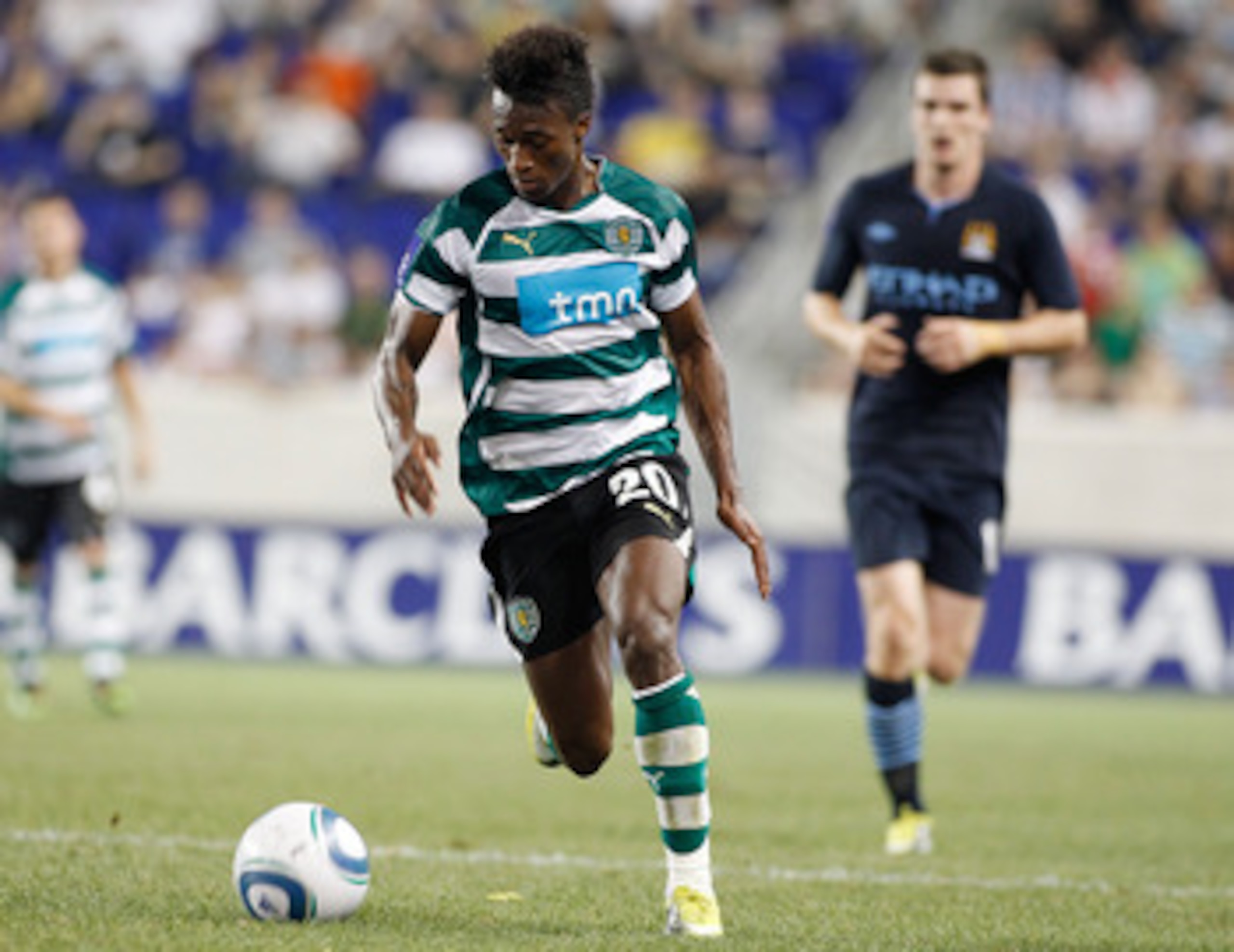 HARRISON, NJ - JULY 23:  Yannick Djalo #20 of Sporting Lisbon plays the ball against Manchester City on July 23, 2010 at Red Bull Arena in Harrison, New Jersey. Sporting Lisbon won 2-0, both goals by Djalo.  (Photo by Mike Stobe/Getty Images for New York