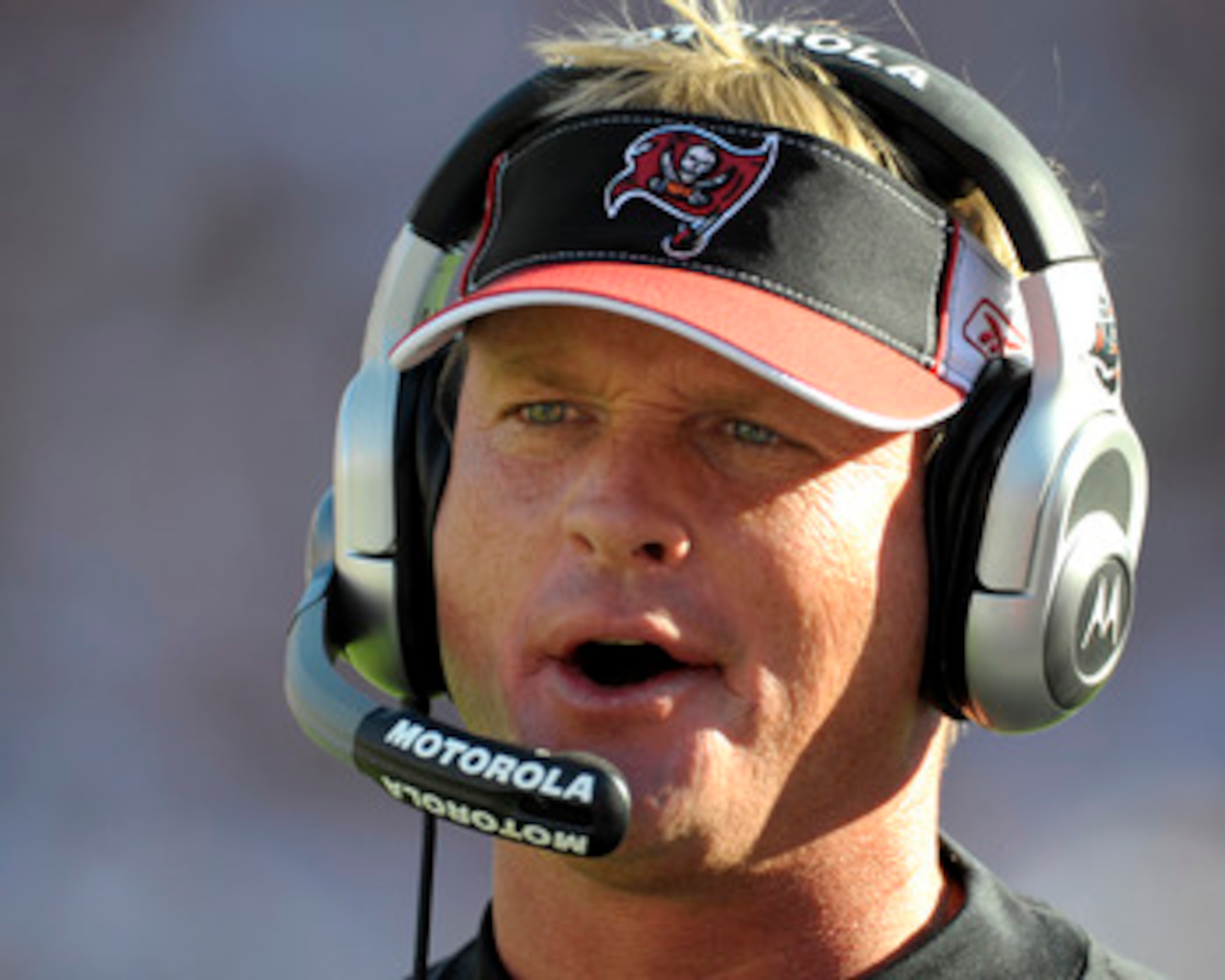 TAMPA, FL - DECEMBER 28: Coach Jon Gruden of the Tampa Bay Buccaneers directs play against the Oakland Raiders at Raymond James Stadium on December 28, 2008 in Tampa, Florida. (Photo by Al Messerschmidt/Getty Images) TAMPA, FL - DECEMBER 28: Coach Jon Gruden of the Tampa Bay Buccaneers directs play against the Oakland Raiders at Raymond James Stadium on December 28, 2008 in Tampa, Florida. (Photo by Al Messerschmidt/Getty Images)