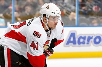 ATLANTA - JANUARY 12:  Jonathan Cheechoo #41 of the Ottawa Senators against the Atlanta Thrashers at Philips Arena on January 12, 2010 in Atlanta, Georgia.  (Photo by Kevin C. Cox/Getty Images)