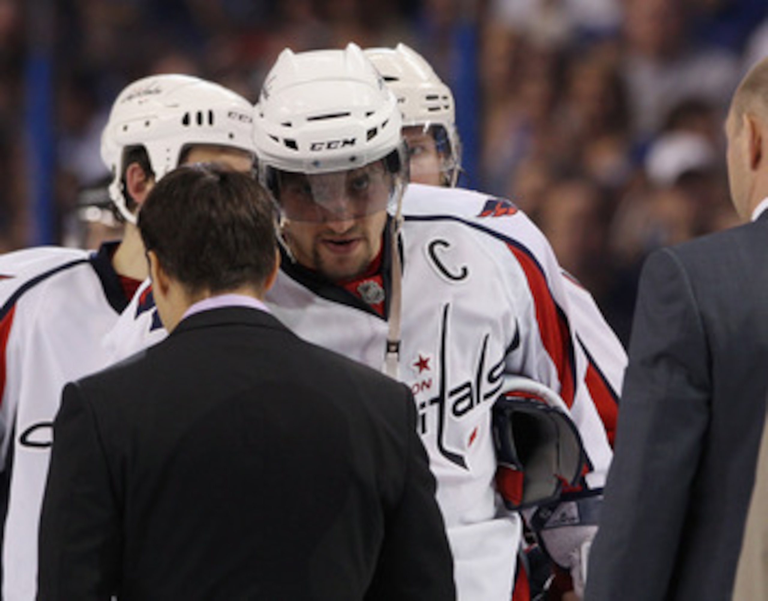TAMPA, FL - MAY 04: Alex Ovechkin #8 of the Washington Capitals lines up to shake hands with the Tampa Bay Lightning following defeat in Game Four of the Eastern Conference Semifinals during the 2011 NHL Stanley Cup Playoffs at the St Pete Times Forum on TAMPA, FL - MAY 04: Alex Ovechkin #8 of the Washington Capitals lines up to shake hands with the Tampa Bay Lightning following defeat in Game Four of the Eastern Conference Semifinals during the 2011 NHL Stanley Cup Playoffs at the St Pete Times Forum on