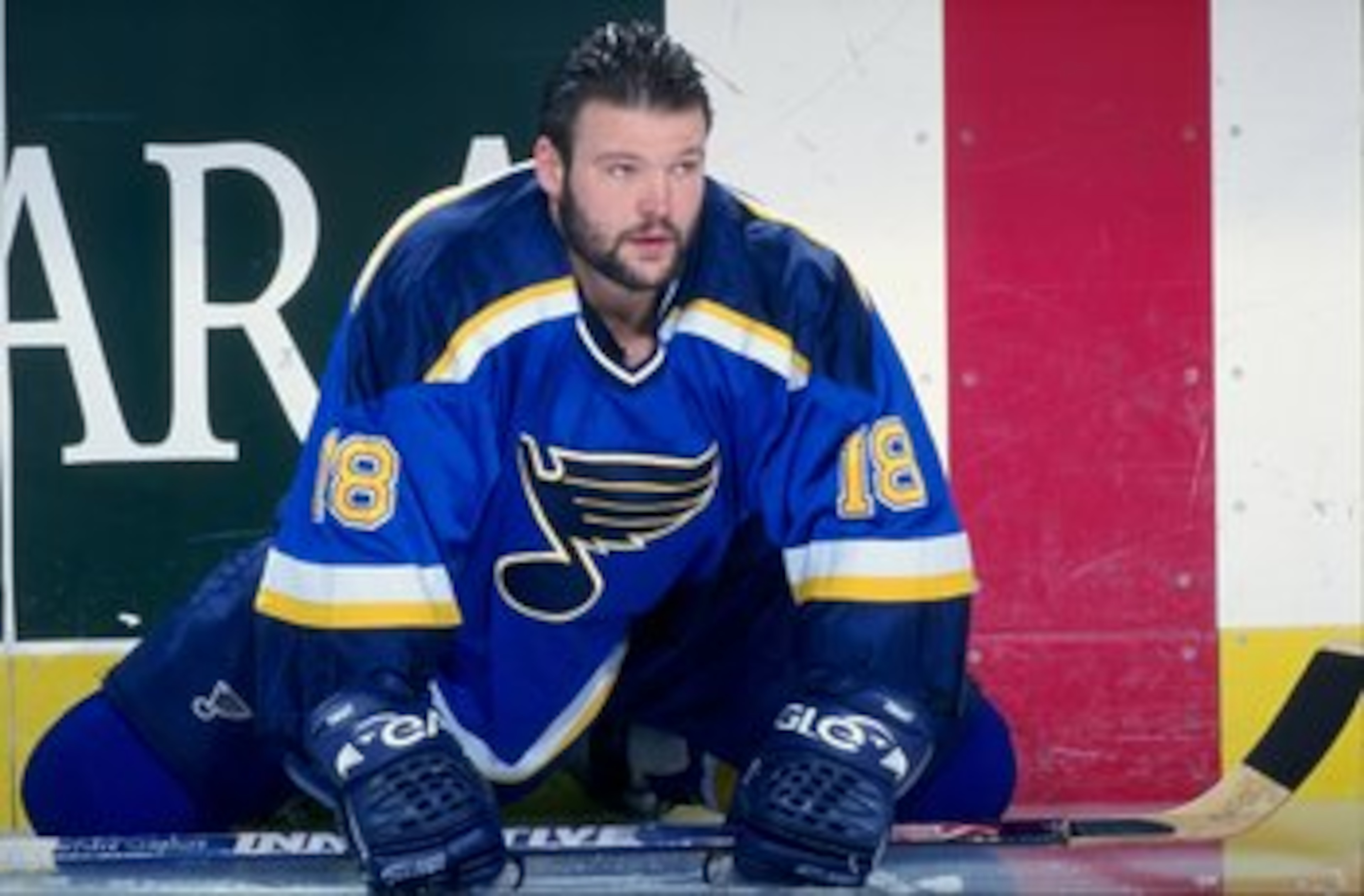 13 Jan 1999: Tony Twist #18 of the St. Louis Blues stretches out on the ice before the game against the Buffalo Sabres at the Marine Midland Arena in Buffalo, New York. The Blues defeated the Sabres 4-2. 13 Jan 1999: Tony Twist #18 of the St. Louis Blues stretches out on the ice before the game against the Buffalo Sabres at the Marine Midland Arena in Buffalo, New York. The Blues defeated the Sabres 4-2.
