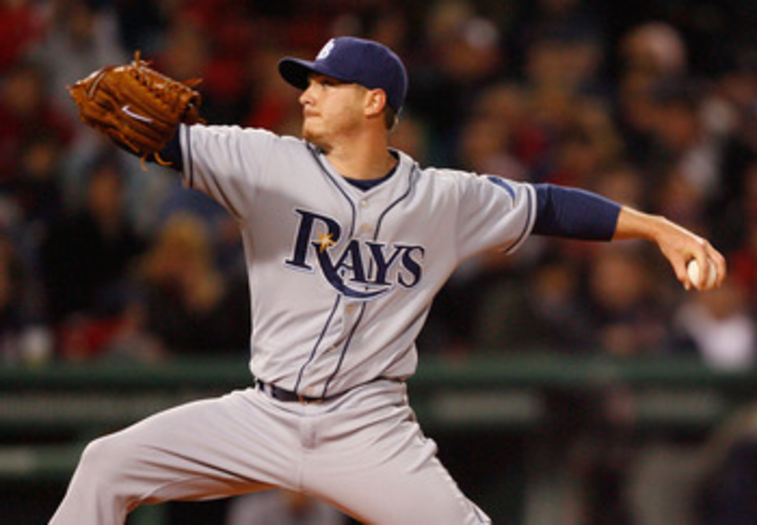 BOSTON - APRIL 8: Scott Kazmir #19 of the Tampa Bay Rays throws against the Boston Red Sox at Fenway Park, April 8, 2009, in Boston, Massachusetts. (Photo by Jim Rogash/Getty Images)