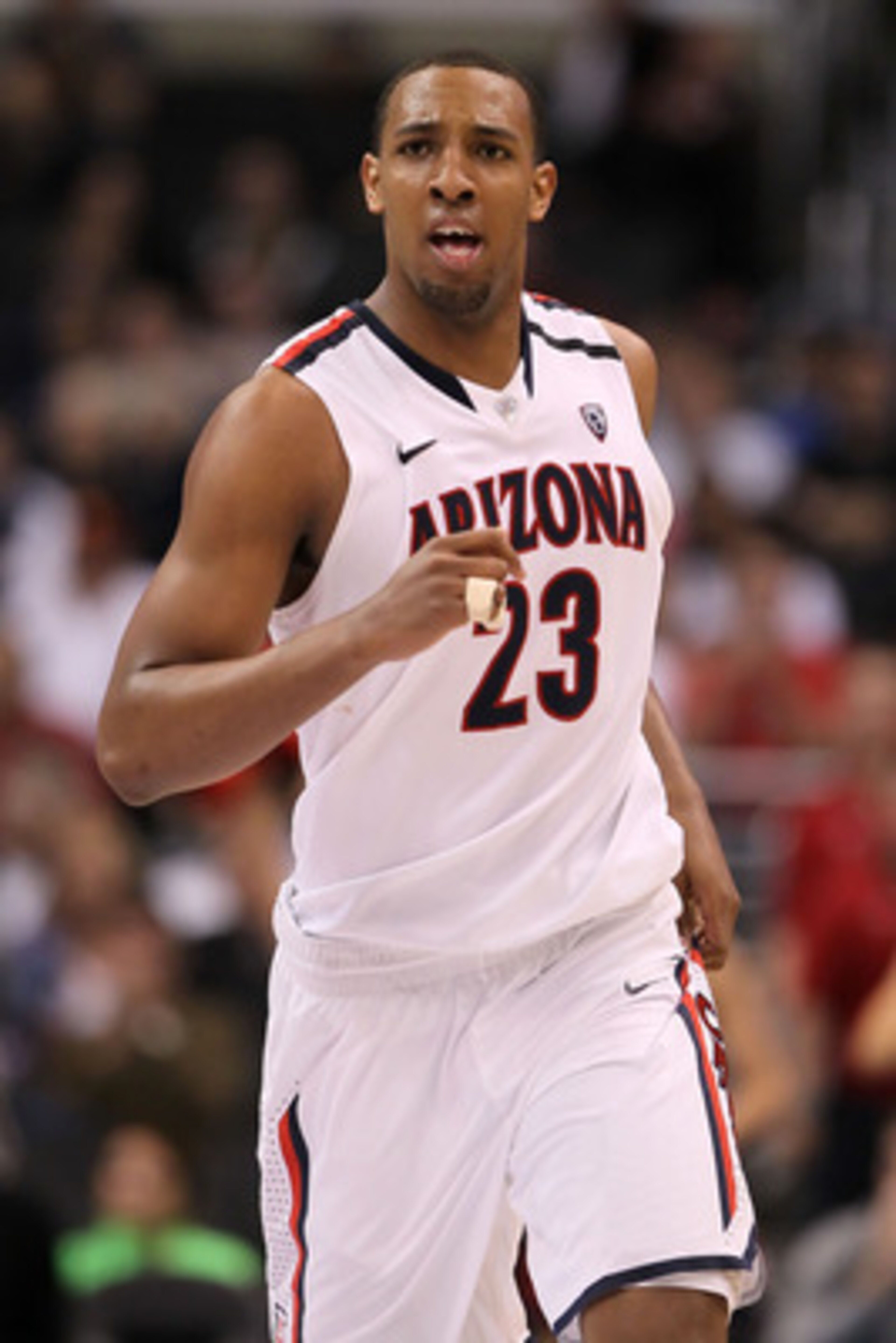 LOS ANGELES, CA - MARCH 11: Derrick Williams #23 of the Arizona Wildcats reacts in the second half while taking on the USC Trojans in the semifinals of the 2011 Pacific Life Pac-10 Men's Basketball Tournament at Staples Center on March 11, 2011 in Los An LOS ANGELES, CA - MARCH 11: Derrick Williams #23 of the Arizona Wildcats reacts in the second half while taking on the USC Trojans in the semifinals of the 2011 Pacific Life Pac-10 Men's Basketball Tournament at Staples Center on March 11, 2011 in Los An